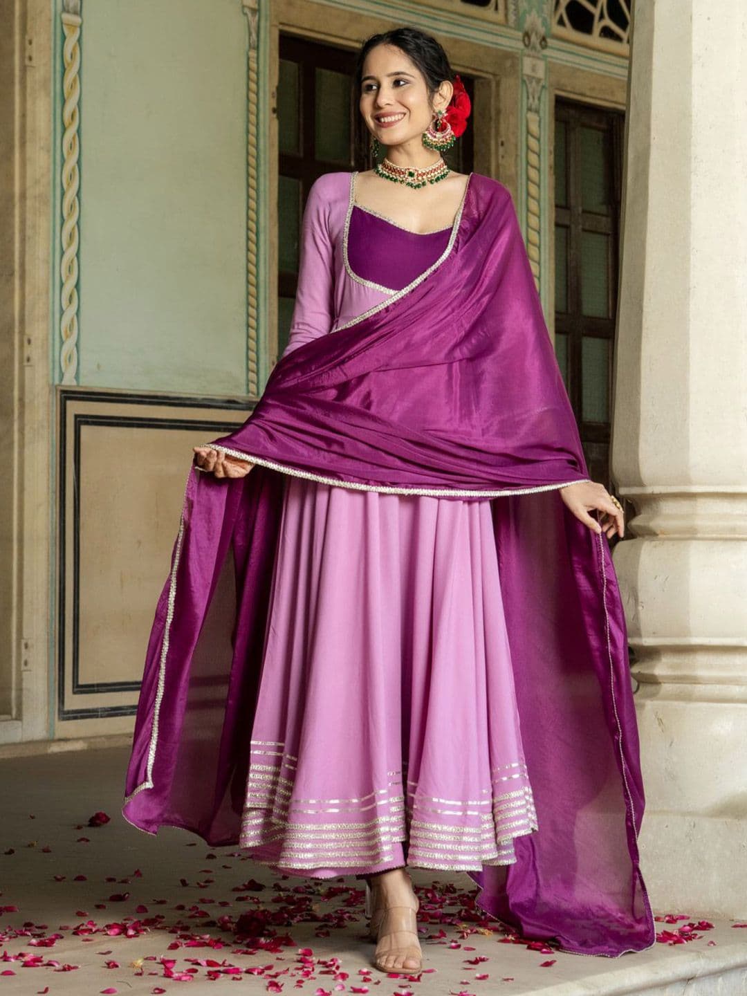 GoSriKi Women Gotta Patti Kurta with Trousers & With Dupatta - view 1