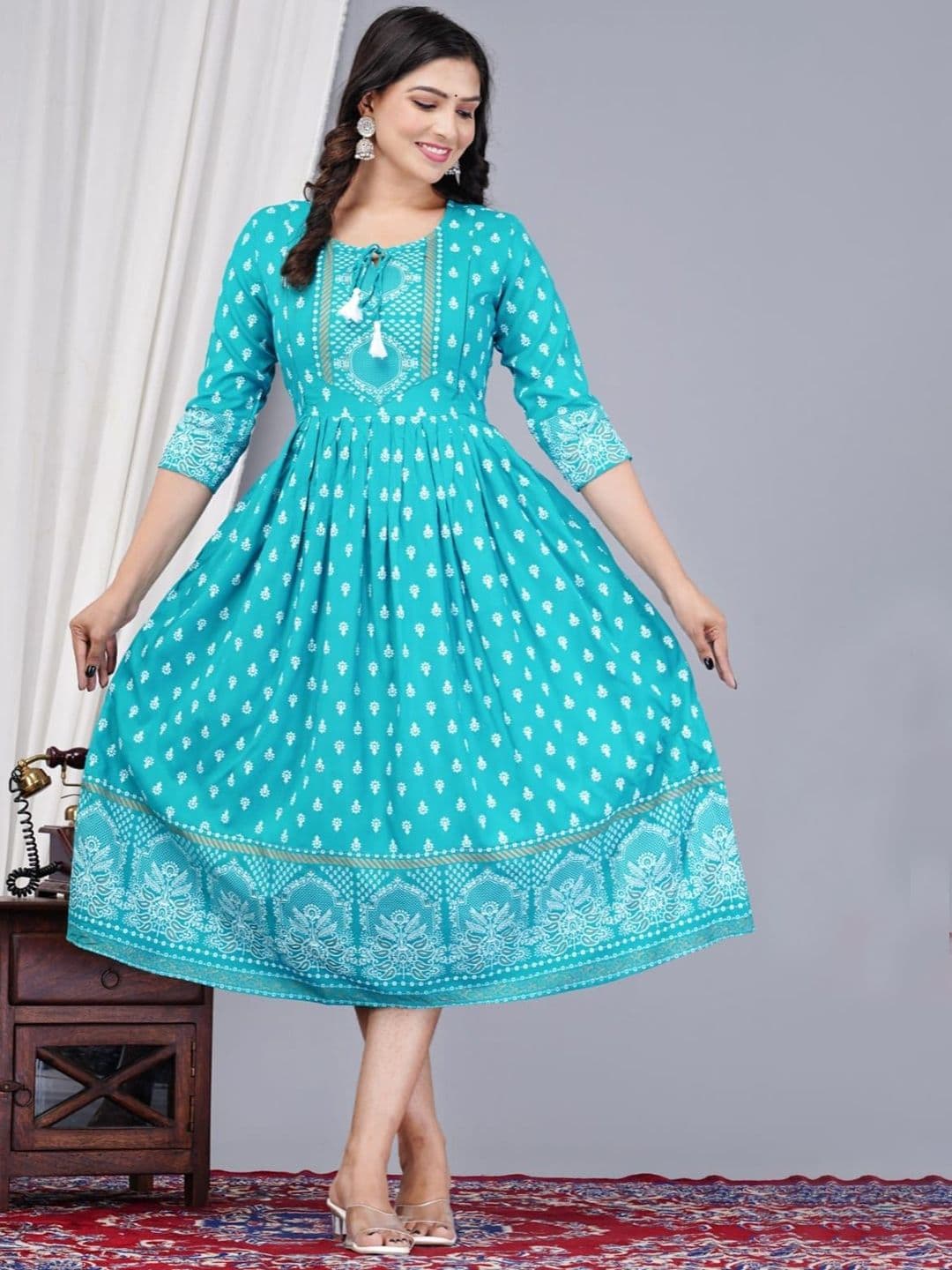 Vorcia Febtex Printed Maternity Fit & Flare Ethnic Midi Dresses - view 1