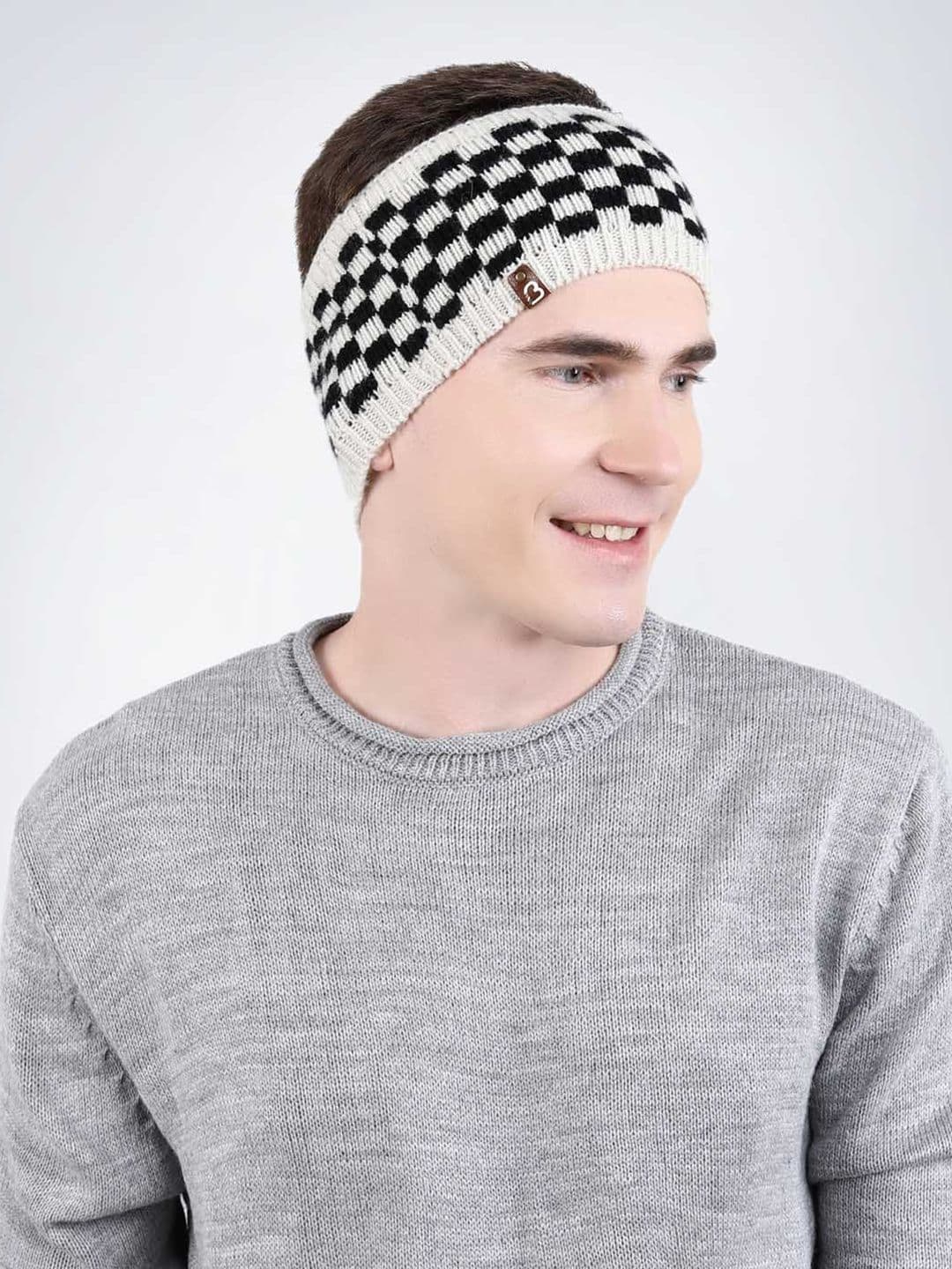 Bharatasya Men Checked Knitted Warm Headband - view 1
