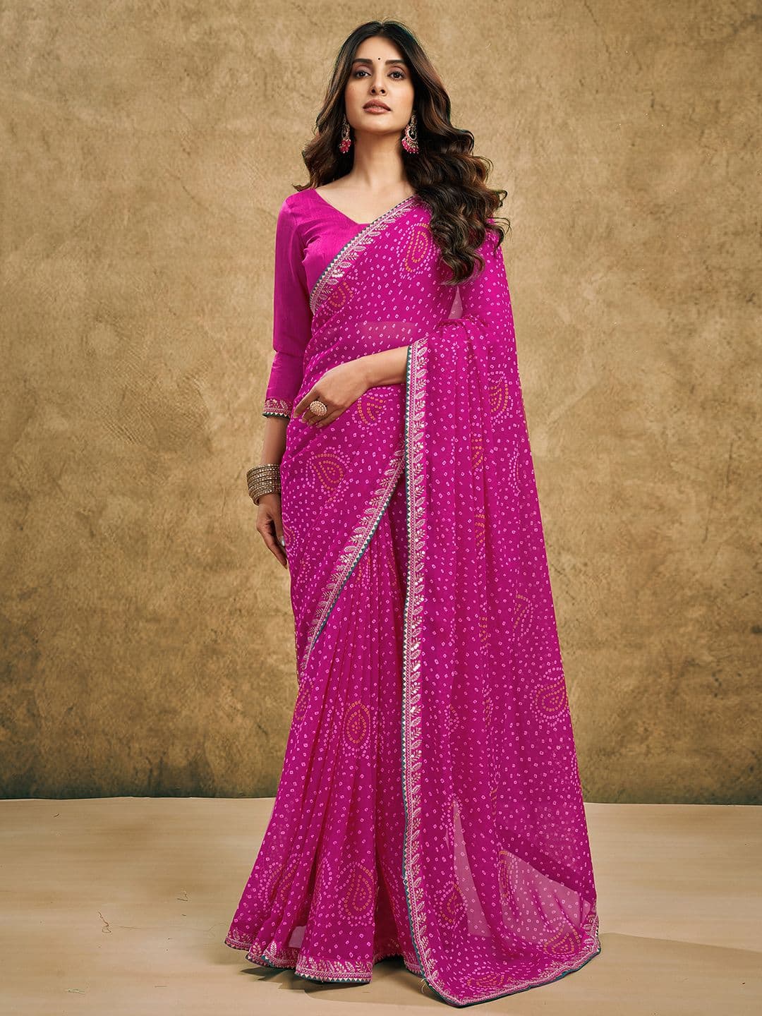 Mitera Women Gotta Patti Pure Georgette Bandhani Saree - view 1