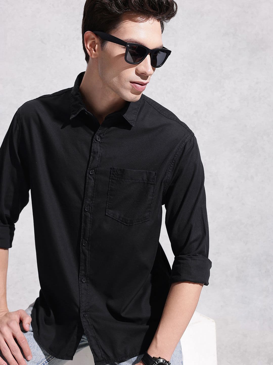 WROGN Comfort Textured Pure Cotton Casual Regular Fit Shirt - view 1