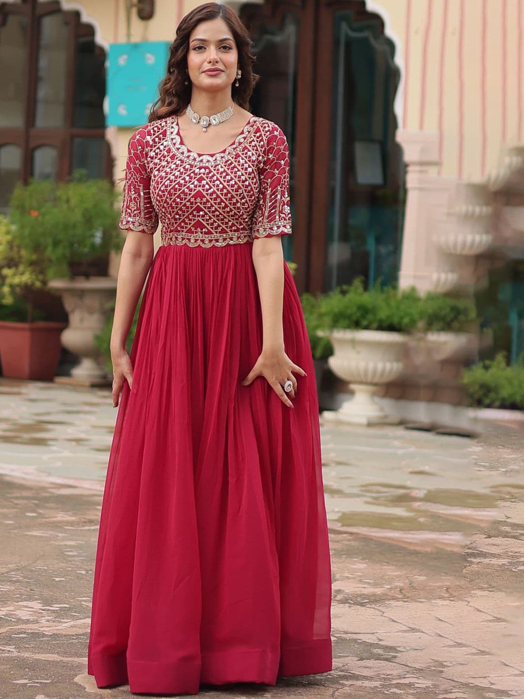 KALINI Embroidered Sequined Detail Ethnic Maxi Dresses - view 1