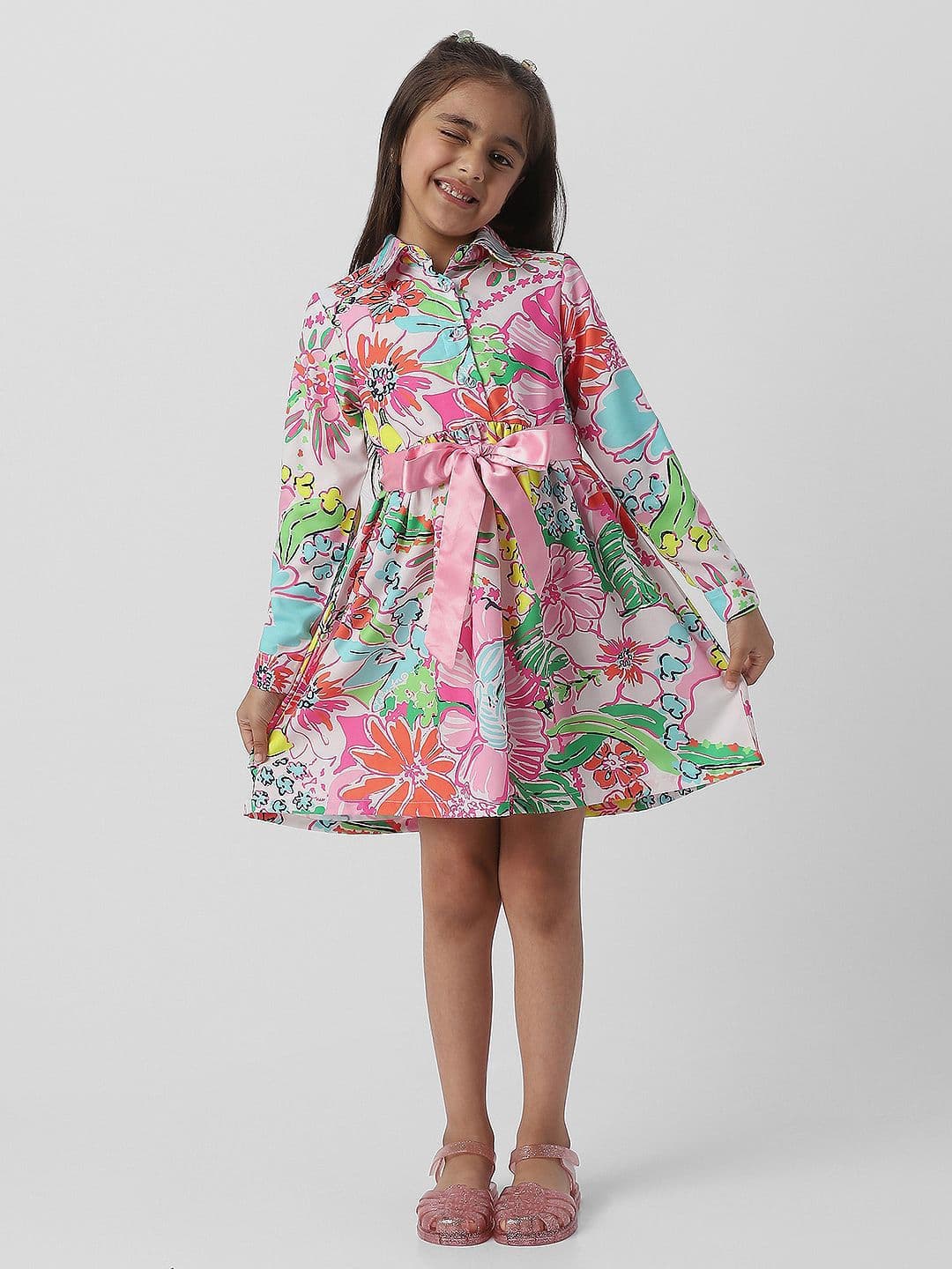 Nauti Nati Girls Floral Print Shirt Dress - view 1