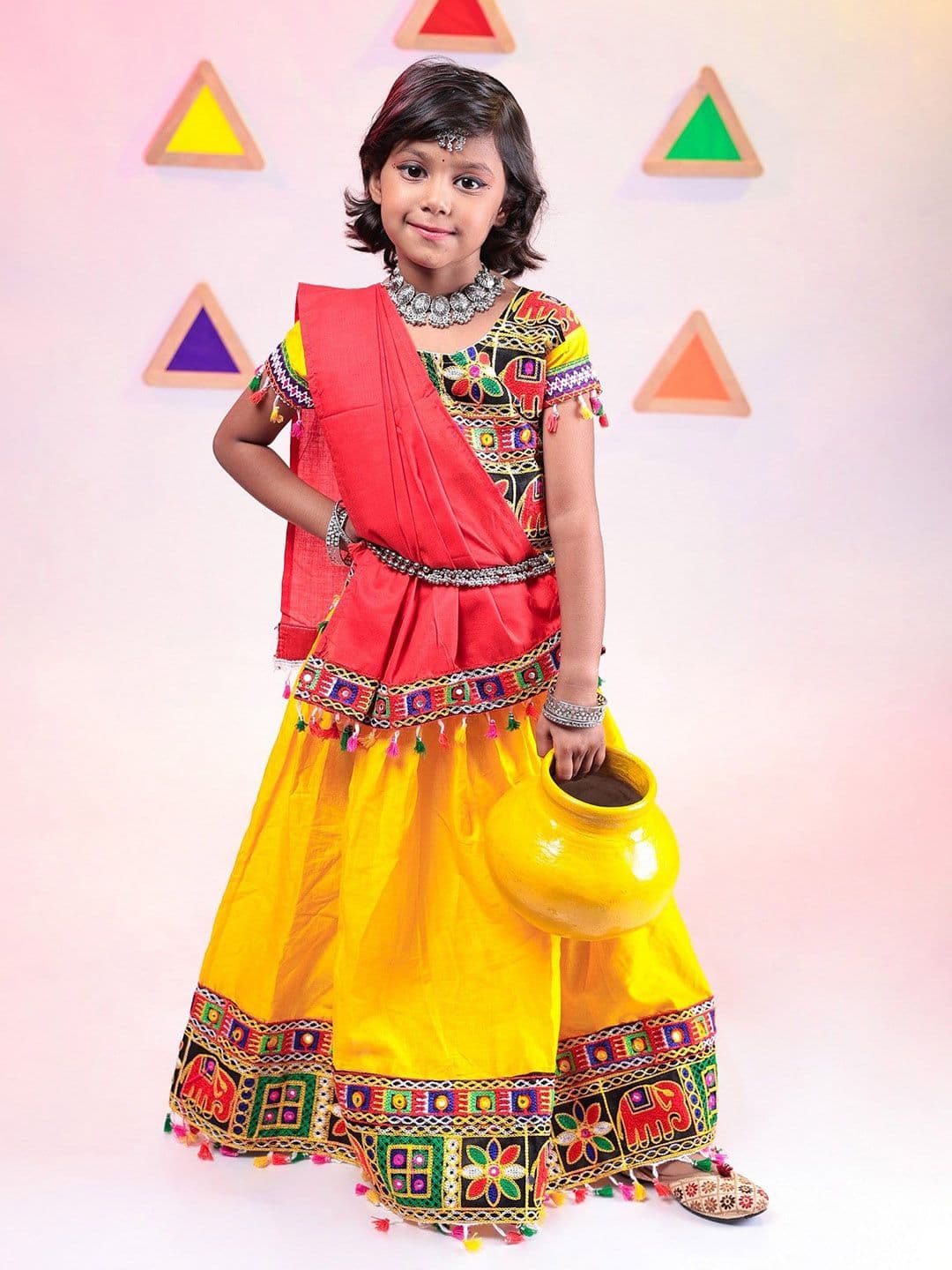 BANJARA INDIA Girls Embroidered Ready to Wear Cotton Lehenga With Blouse & Dupatta - view 1