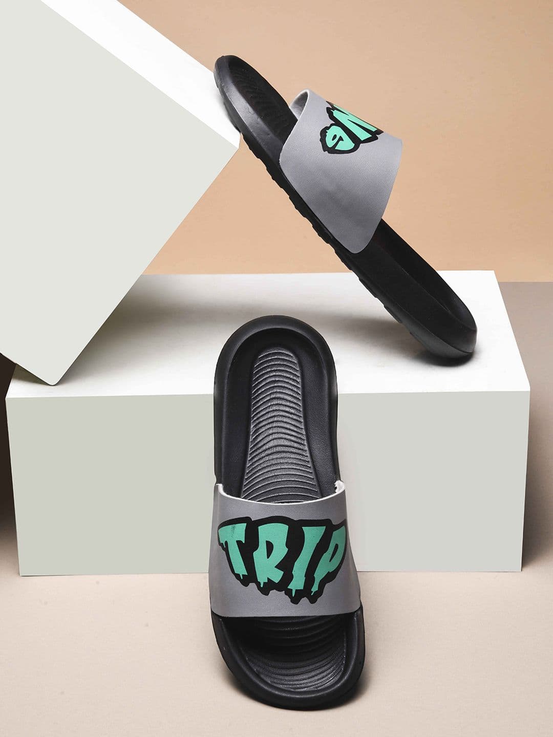 PERY PAO Sliders Mens Grey Stylish Flip Flop & Slippers - view 1