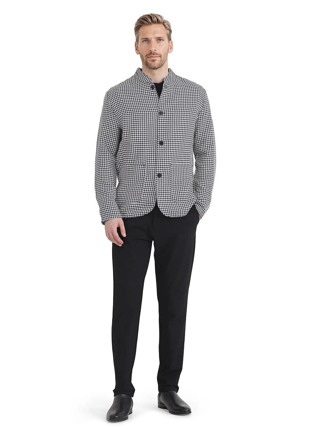 RARE RABBIT Men Mandarin Collar Checked Casual Tailored Jacket - view 1