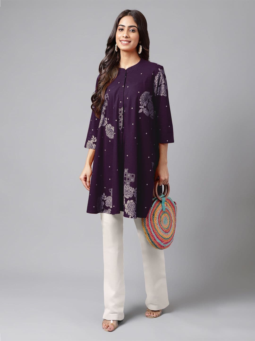Janasya Women Pure Cotton Floral Printed Flared Tunic - view 1