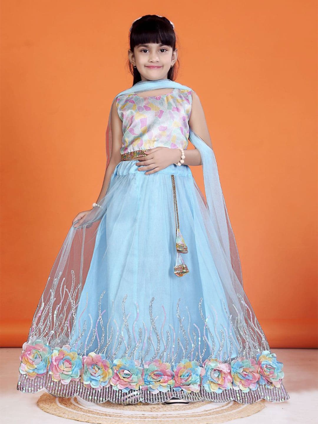 BAESD Girls Printed Sequinned Ready to Wear Lehenga & Blouse With Dupatta - view 1