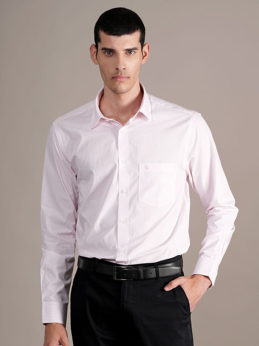 Cantabil Men Spread Collar Vertical Striped Cotton Formal Shirt - view 1