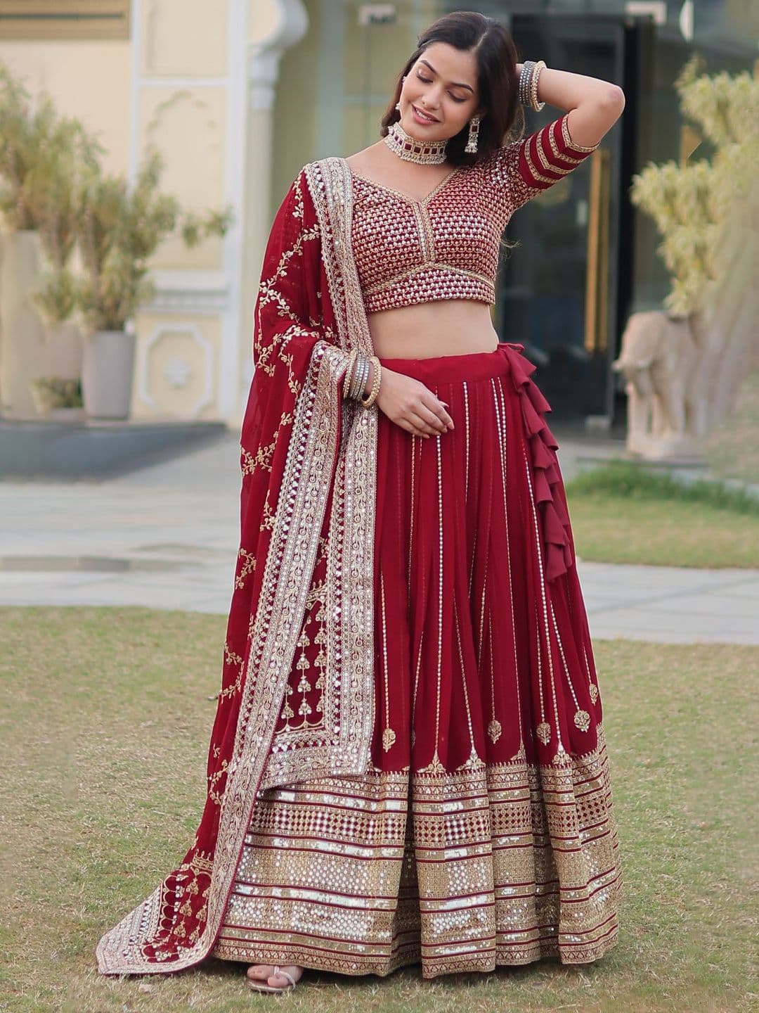 Ethnic Yard Embellished Sequinned Ready to Wear Lehenga & Unstitched Blouse With Dupatta - view 1