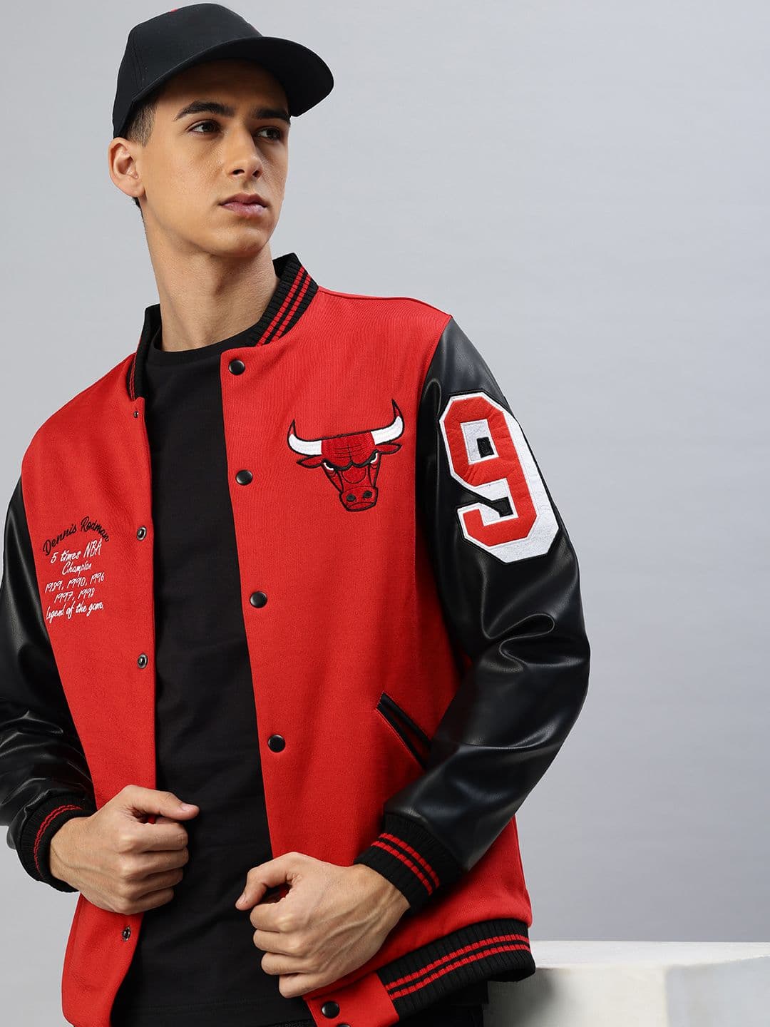 NBA Colourblocked Dennis Rodman Chicago Bulls Varsity Jacket - view 1