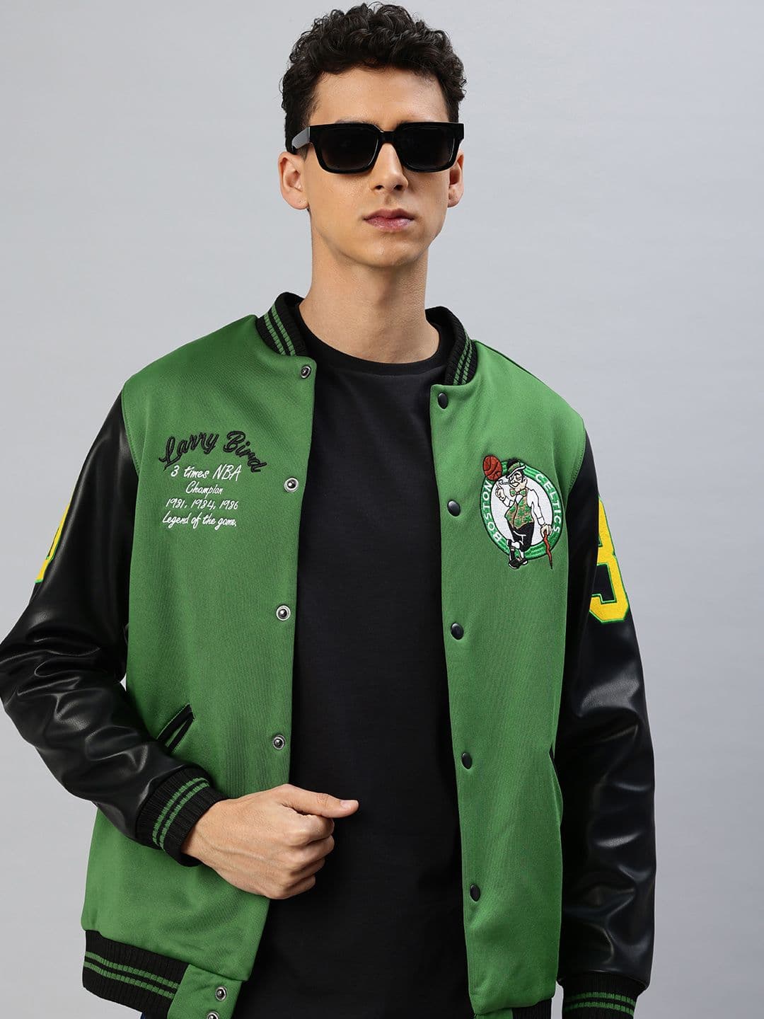NBA Colourblocked Larry Bird Boston Celtics Varsity Jacket - view 1