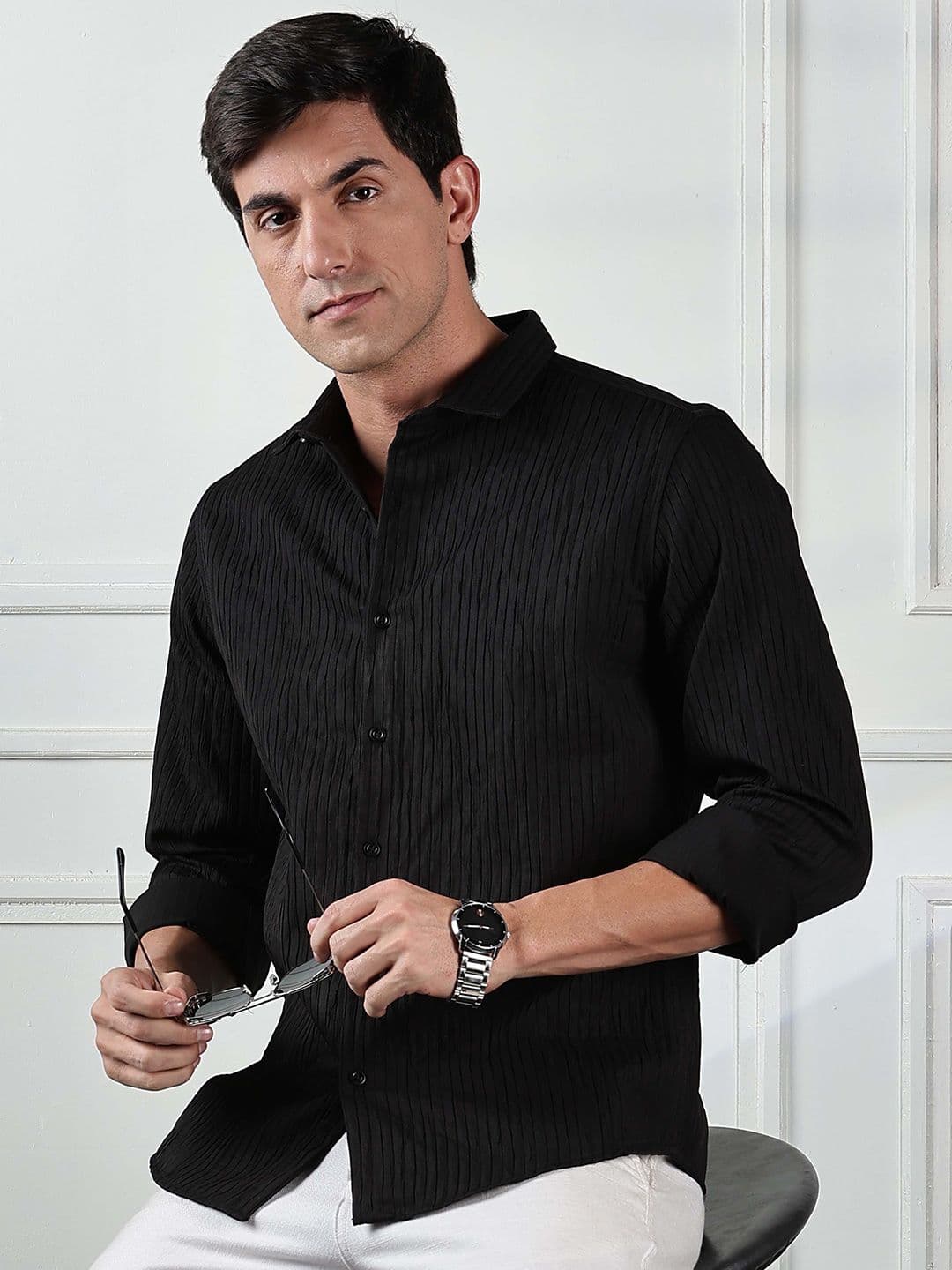 HERE&NOW Men Spread Collar Textured Slim Fit Casual Shirt - view 1