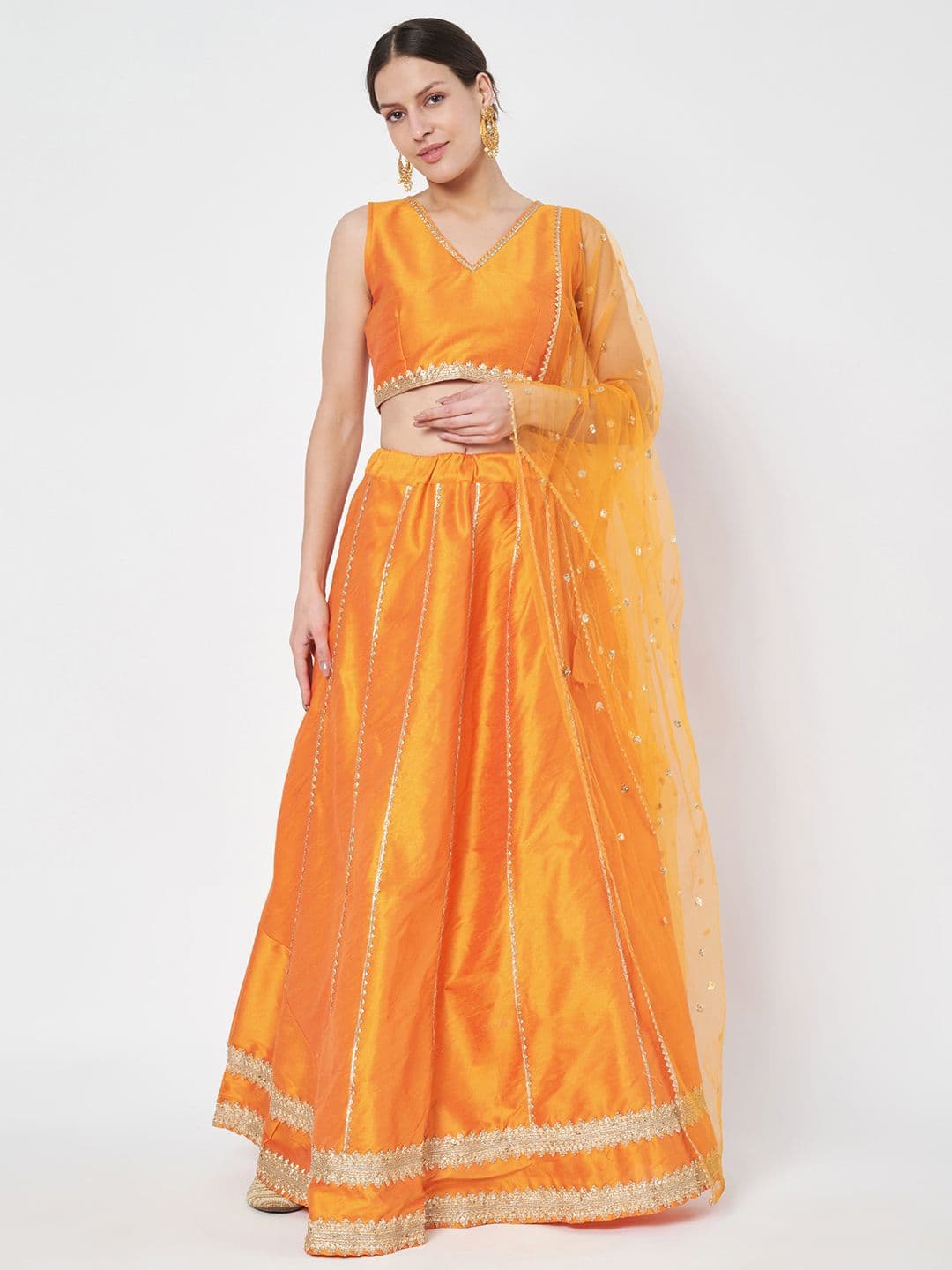 studio rasa Embellished V-Neck Sleeveless Lehenga & Blouse With Dupatta - view 1