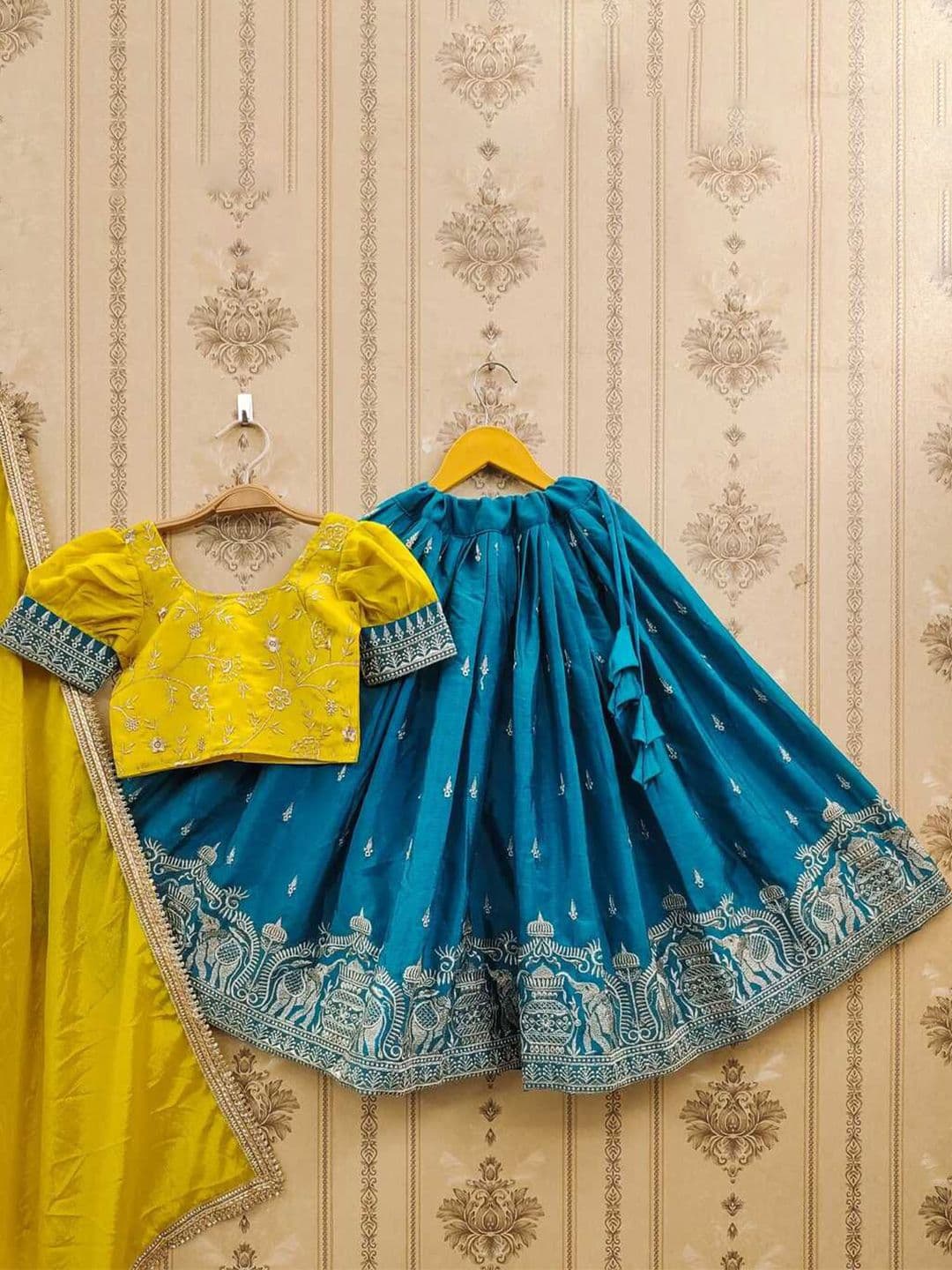 JOVK DESIGN Girls Embroidered Thread Work Tie and Dye Ready to Wear Lehenga & Blouse With Dupatta - view 1