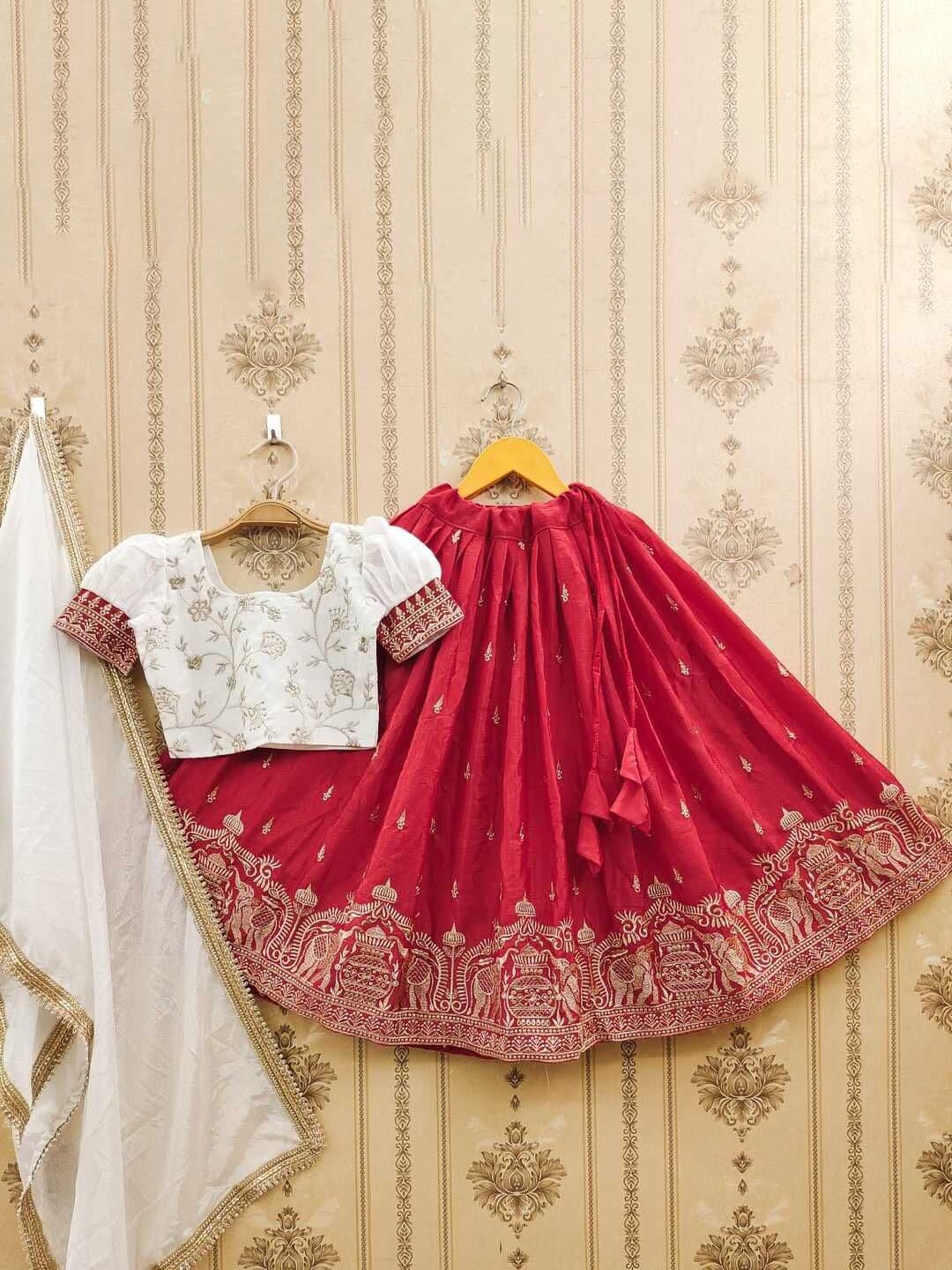JOVK DESIGN Girls Embroidered Ready to Wear Lehenga & Blouse With Dupatta - view 1
