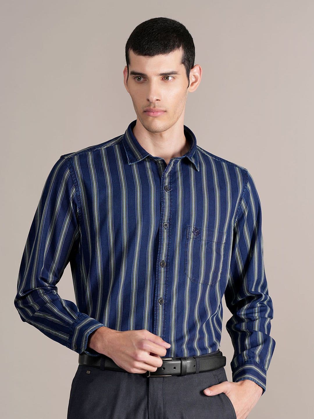 Cantabil Men Spread Collar Vertical Striped Cotton Casual Shirt - view 1
