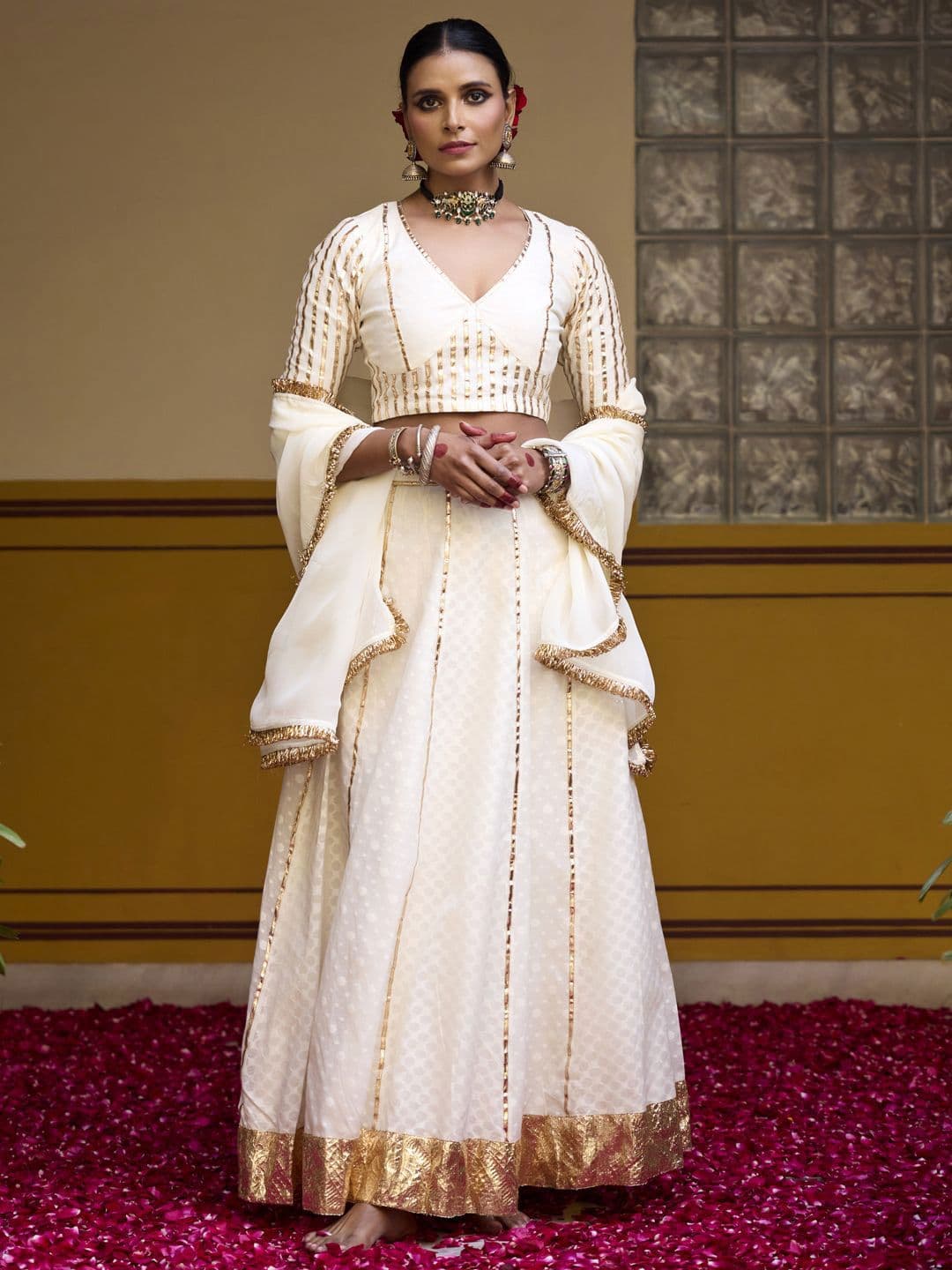 BAARO MASI Woven Design V-Neck Gotta Patti Ready To Wear Lehenga Choli With Dupatta - view 1