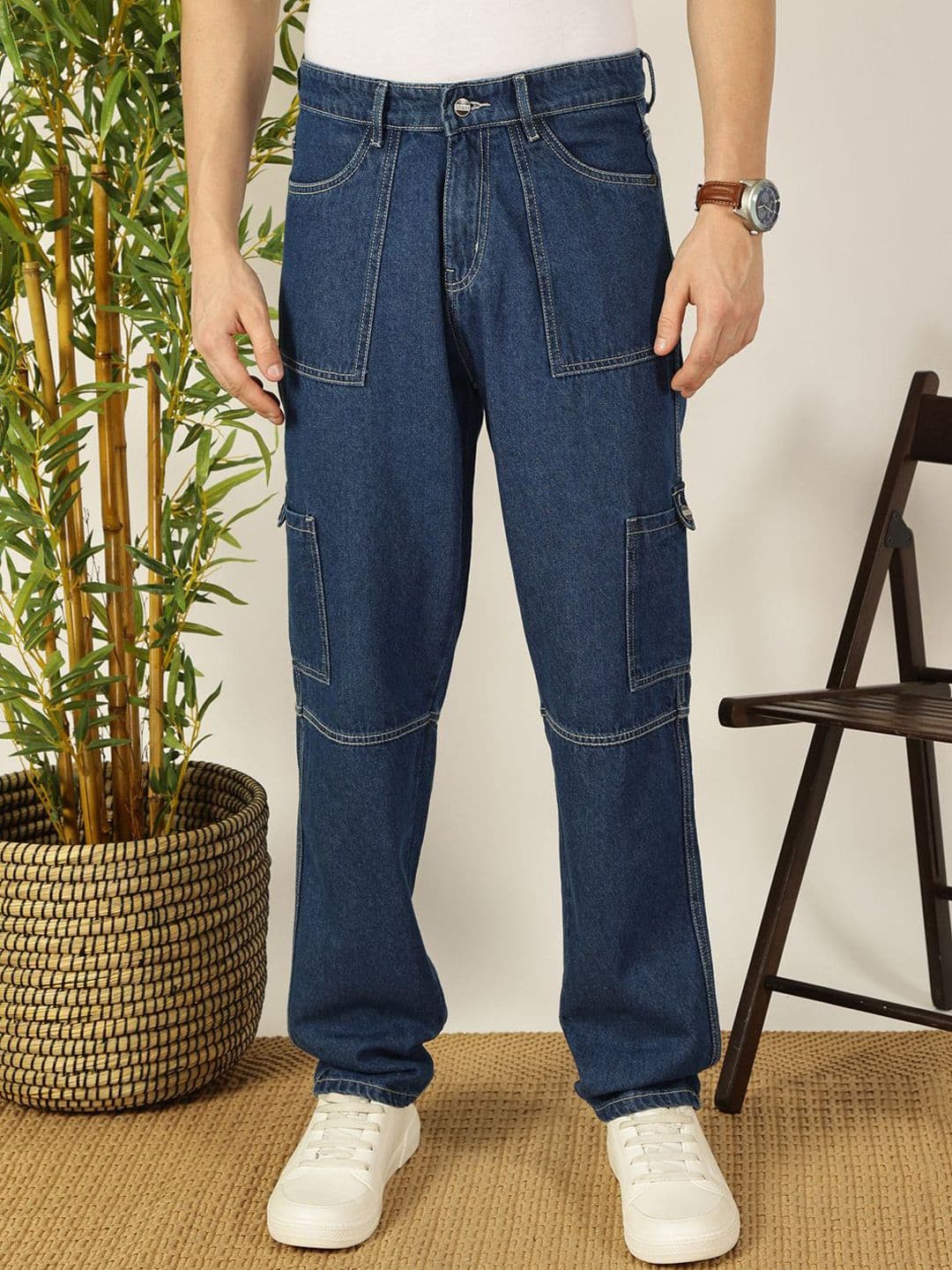 Mast & Harbour Men Smart Relaxed Fit Pure Cotton Cargo Style Jeans - view 1