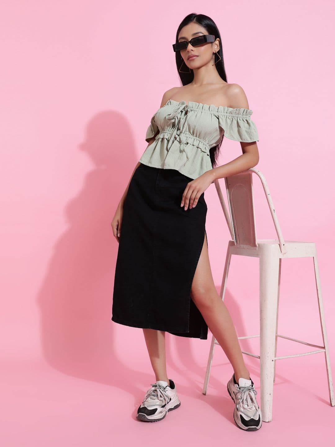 Belliskey Women Solid Side Slit A-line Denim Midi Skirt - view 1