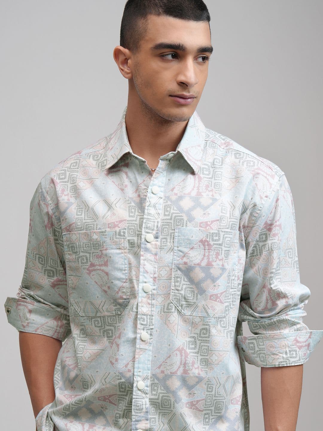HIGHLANDER Men Printed Utility Pocket Oversized Overshirt - view 1