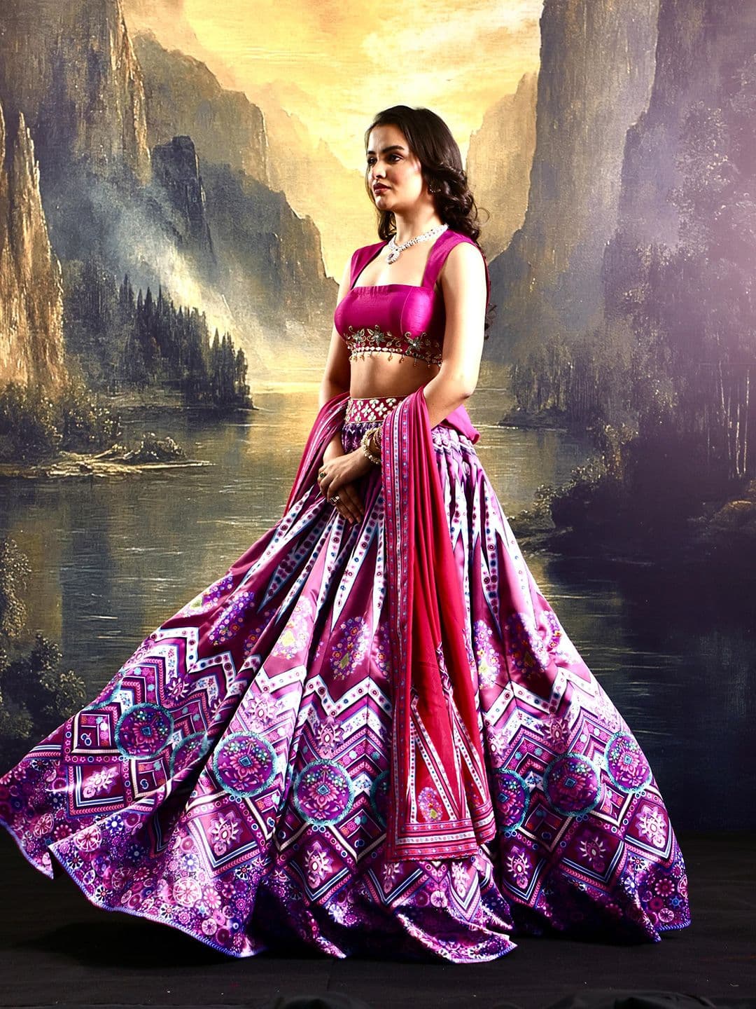 Rashika Sharma Embroidered Mirror Work Made to Measure Lehenga & Blouse With Dupatta - view 1