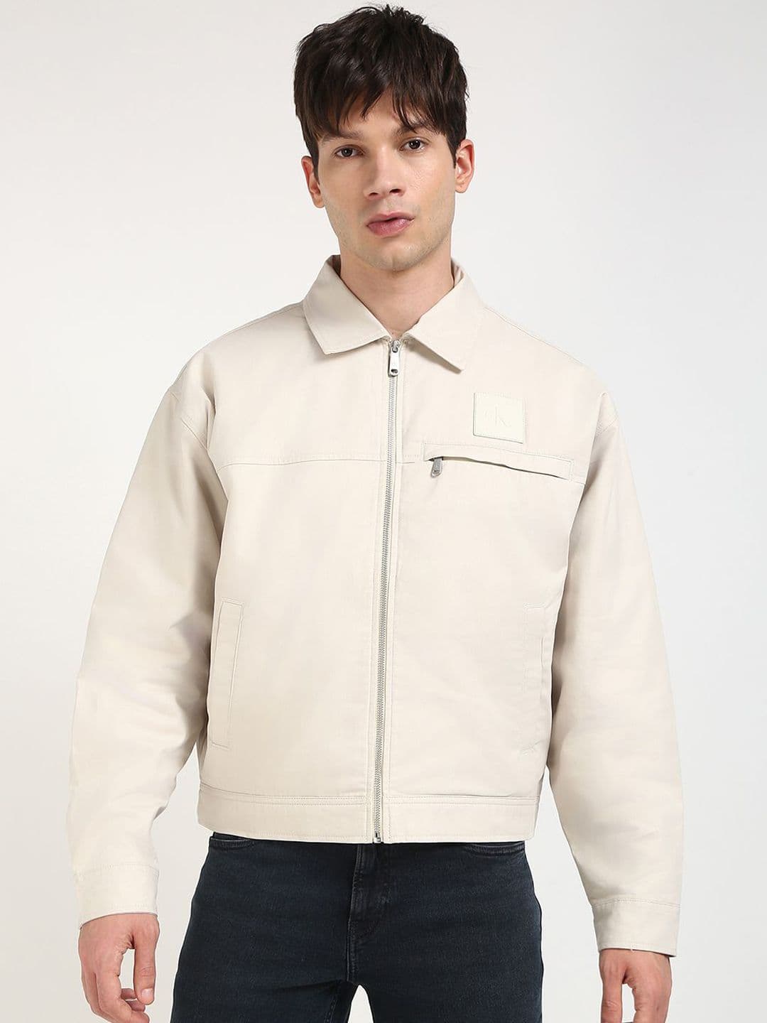 Calvin Klein Jeans Men Spread Collar Solid Cotton Casual Tailored Jacket - view 1