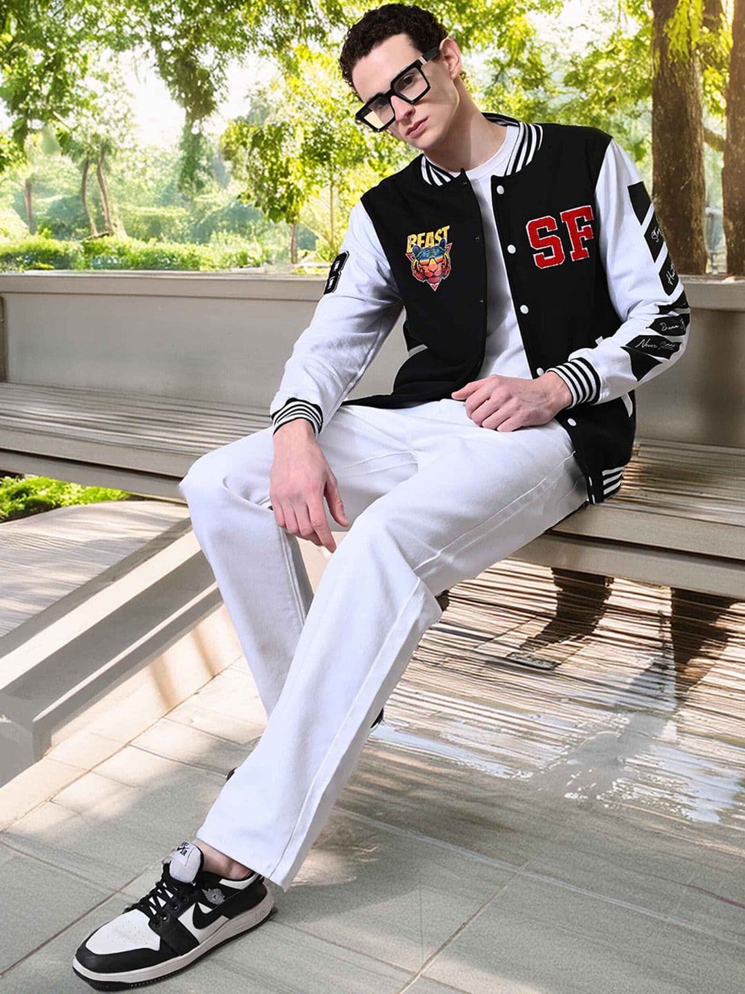 STARFOX Men Stand Collar Typography Printed Fleece Casual Varsity Lightweight Jacket - view 1