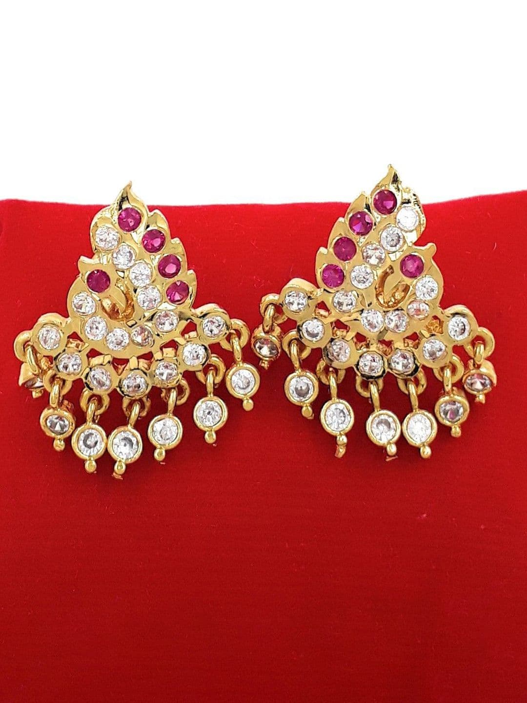 Anujeet Fashion Hub Gold-Plated American Diamond Studded Contemporary Drop Earrings - view 1