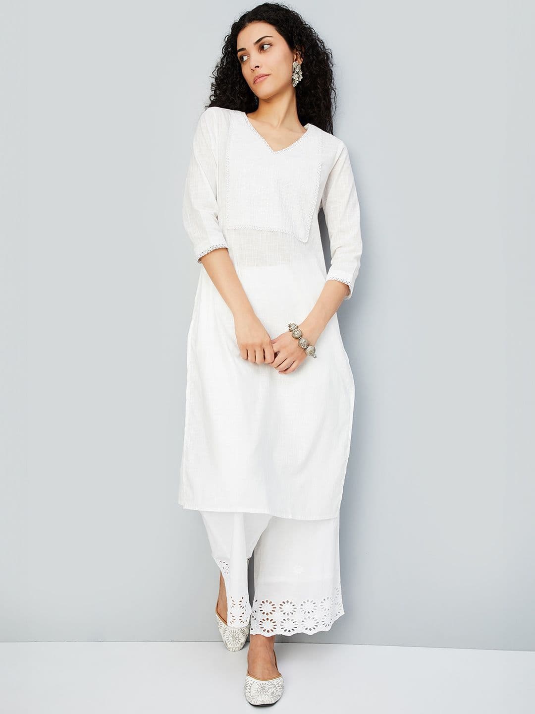 max Striped Thread Work Cotton Straight Kurta - view 1