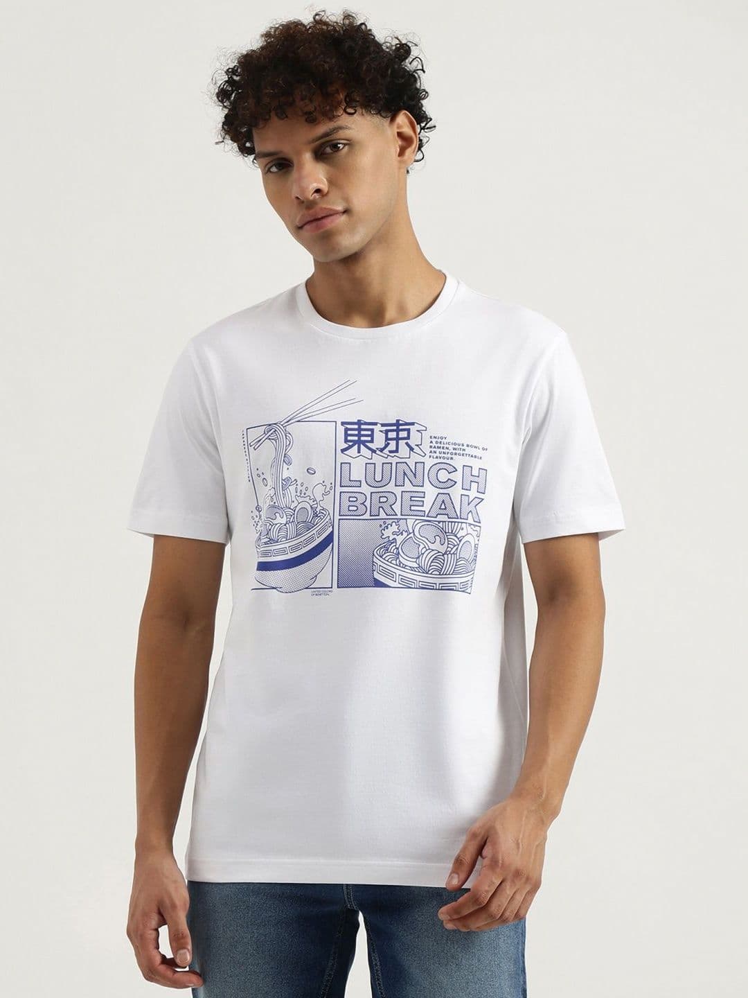 United Colors of Benetton Men Graphic Printed Round Neck Pure Cotton T-shirt - view 1
