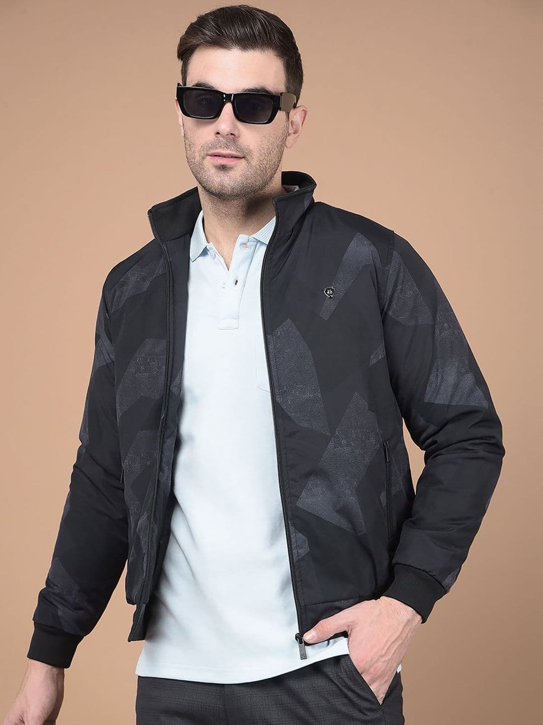 Crimsoune Club Men Mock Collar Camouflage Printed Casual Bomber Lightweight Jacket - view 1