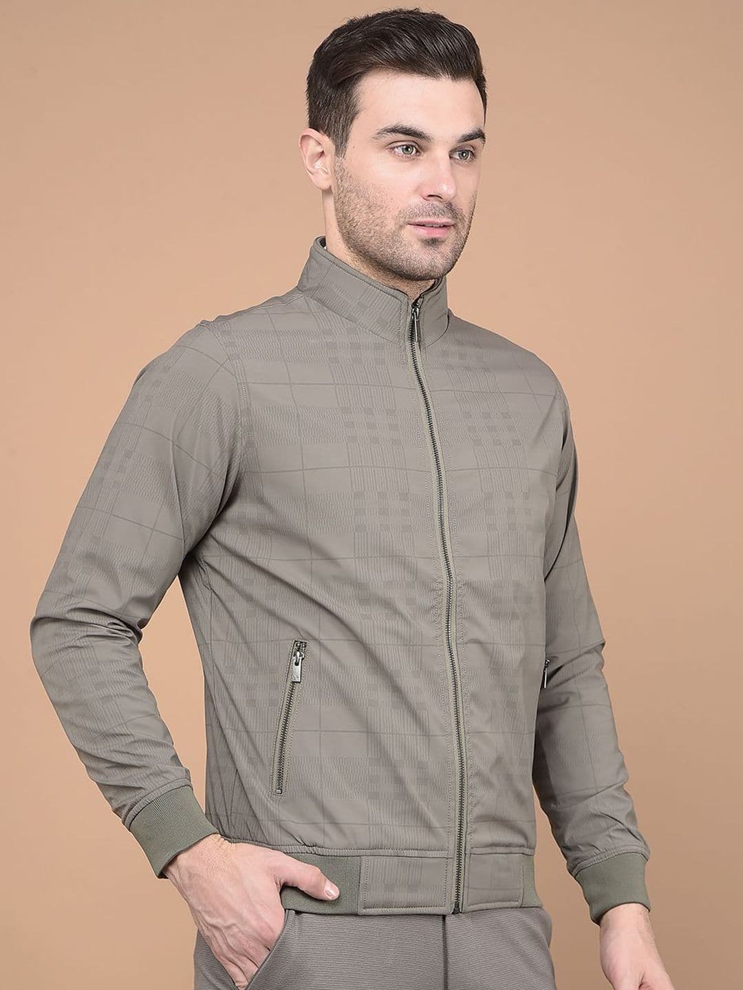 Crimsoune Club Men Mock Collar Checked Casual Bomber Lightweight Jacket - view 1