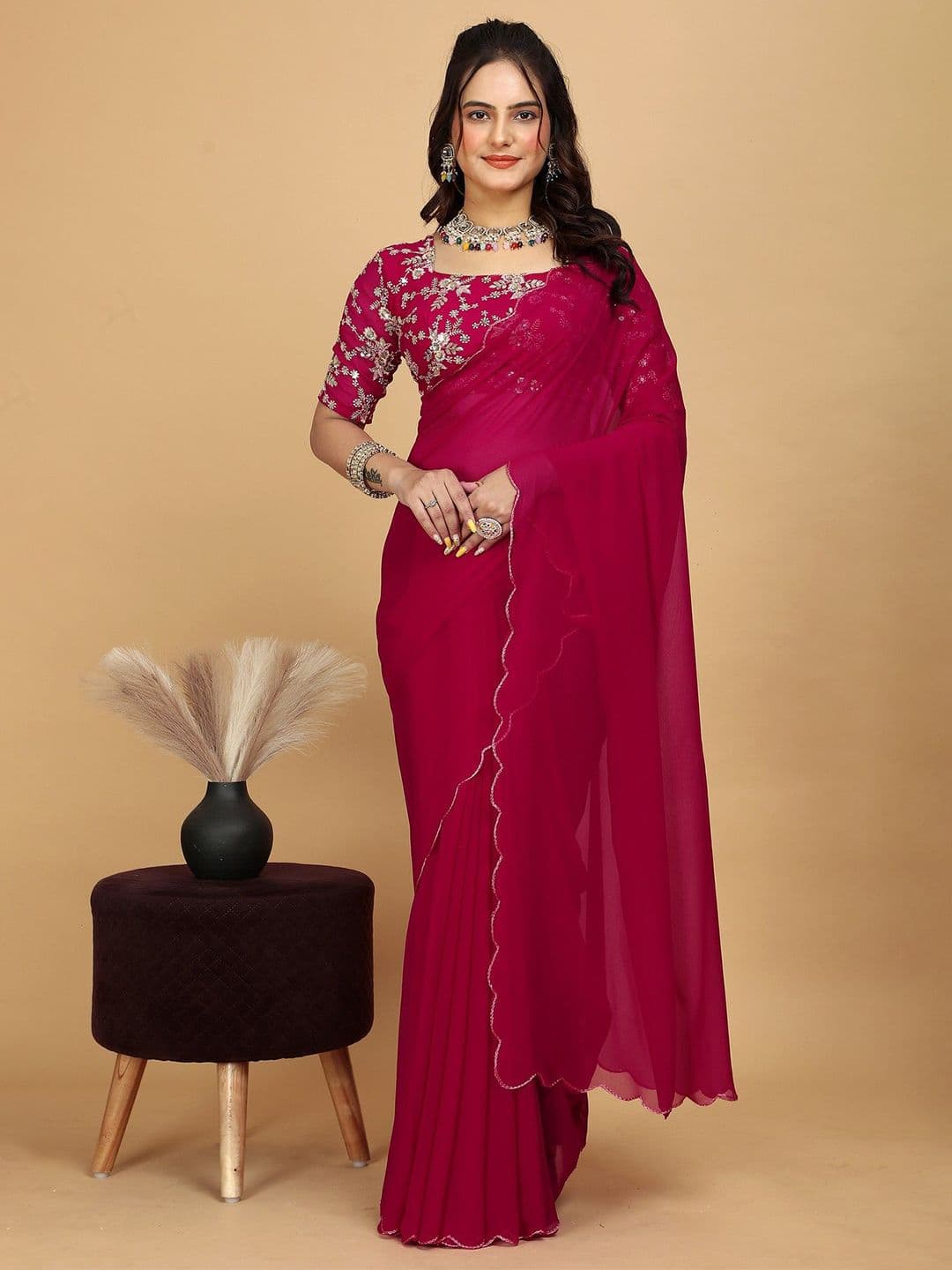 K 5 Fashion Embroidered Pure Georgette Saree - view 1