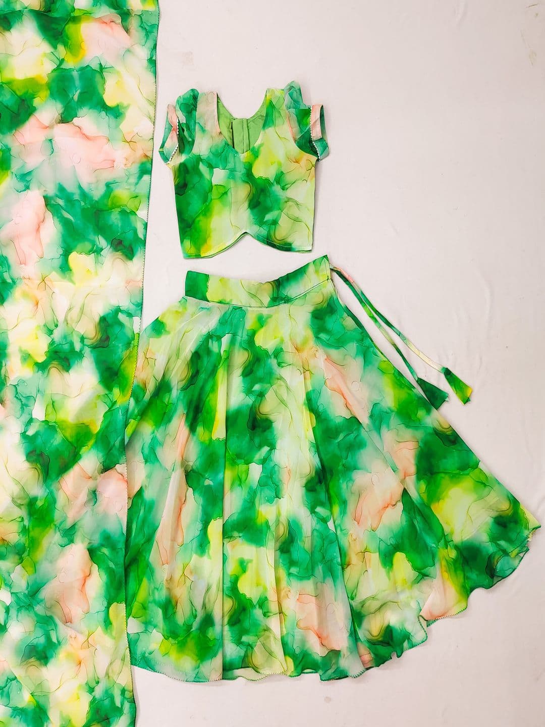 BAESD Girls Printed Tie and Dye Ready to Wear Lehenga & Blouse With Dupatta - view 1