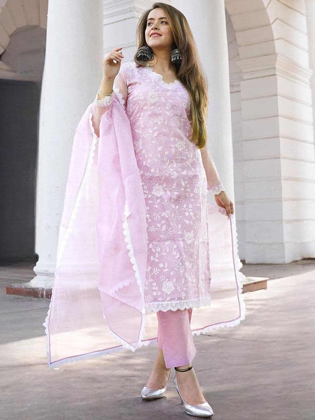 Libas Women Floral Embroidered Regular Thread Work Kurta with Trousers & With Dupatta - view 1