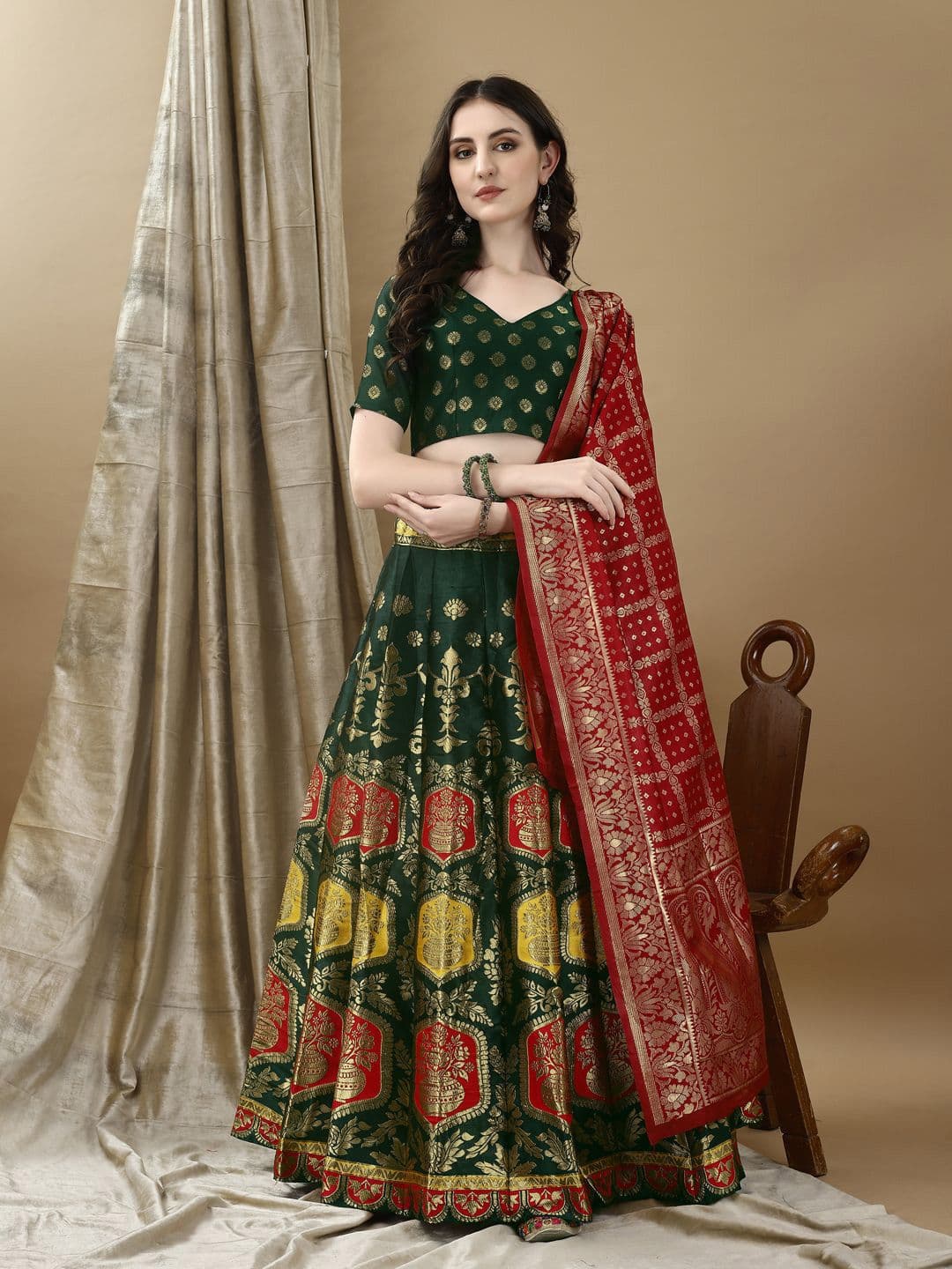 SWAMI STUDIO Ready to Wear Lehenga & Unstitched Blouse With Dupatta - view 1