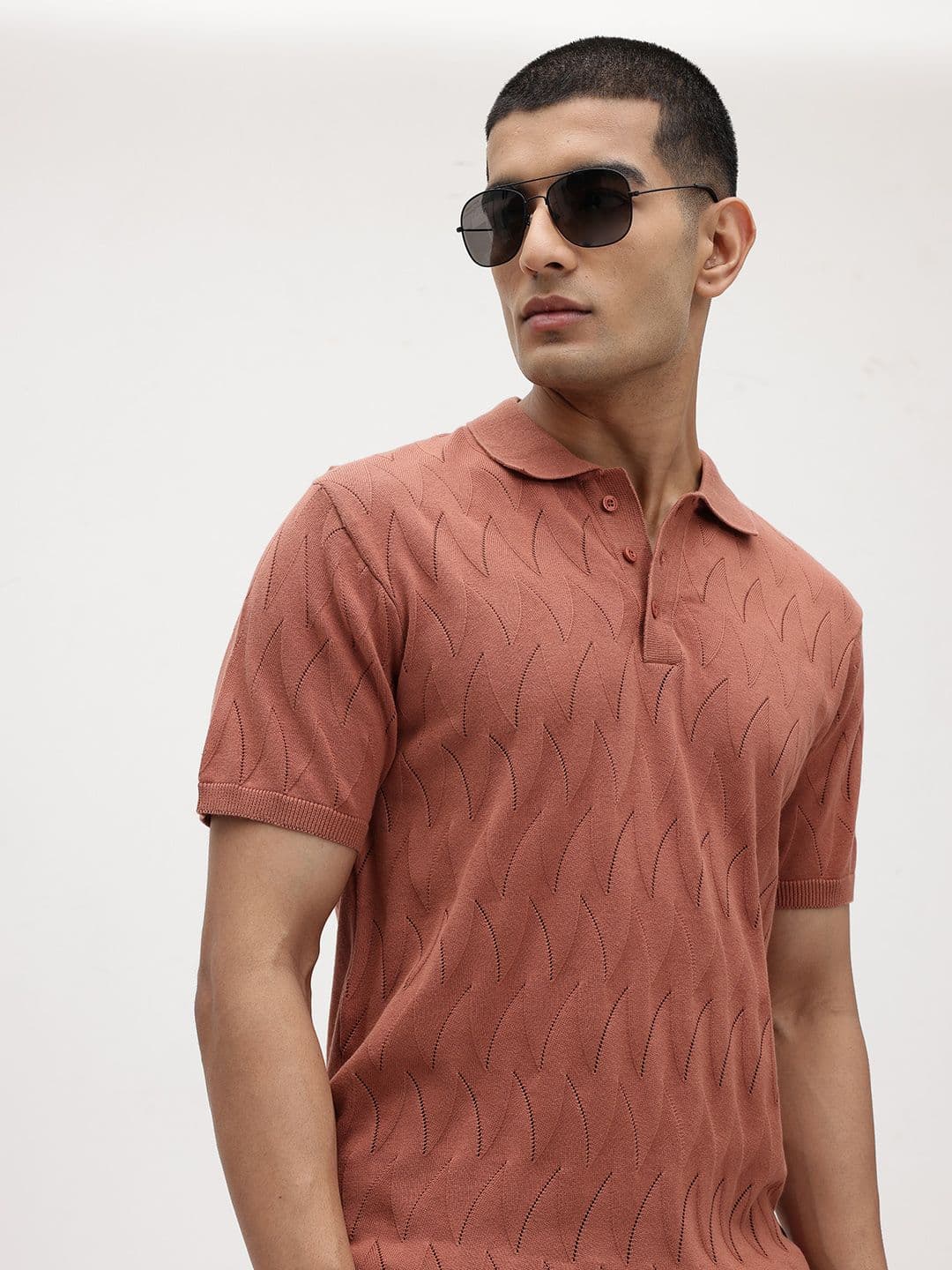 The Roadster Life Co. Men Self Design Polo Collar Pure Cotton T-shirt - view 1