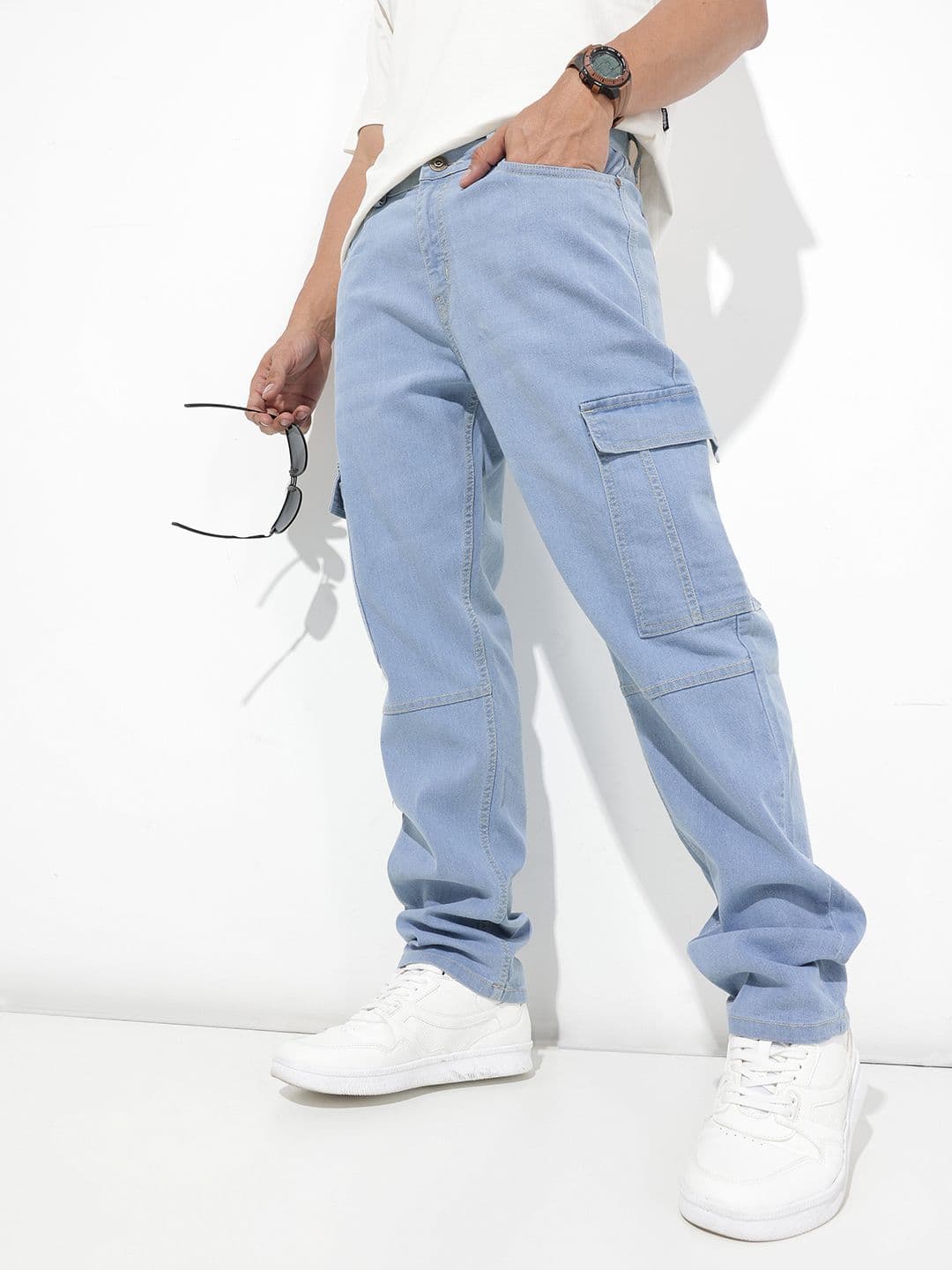 The Roadster Life Co. Men Relaxed Fit Light Fade Panelling Stretchable Cargo Jeans - view 1