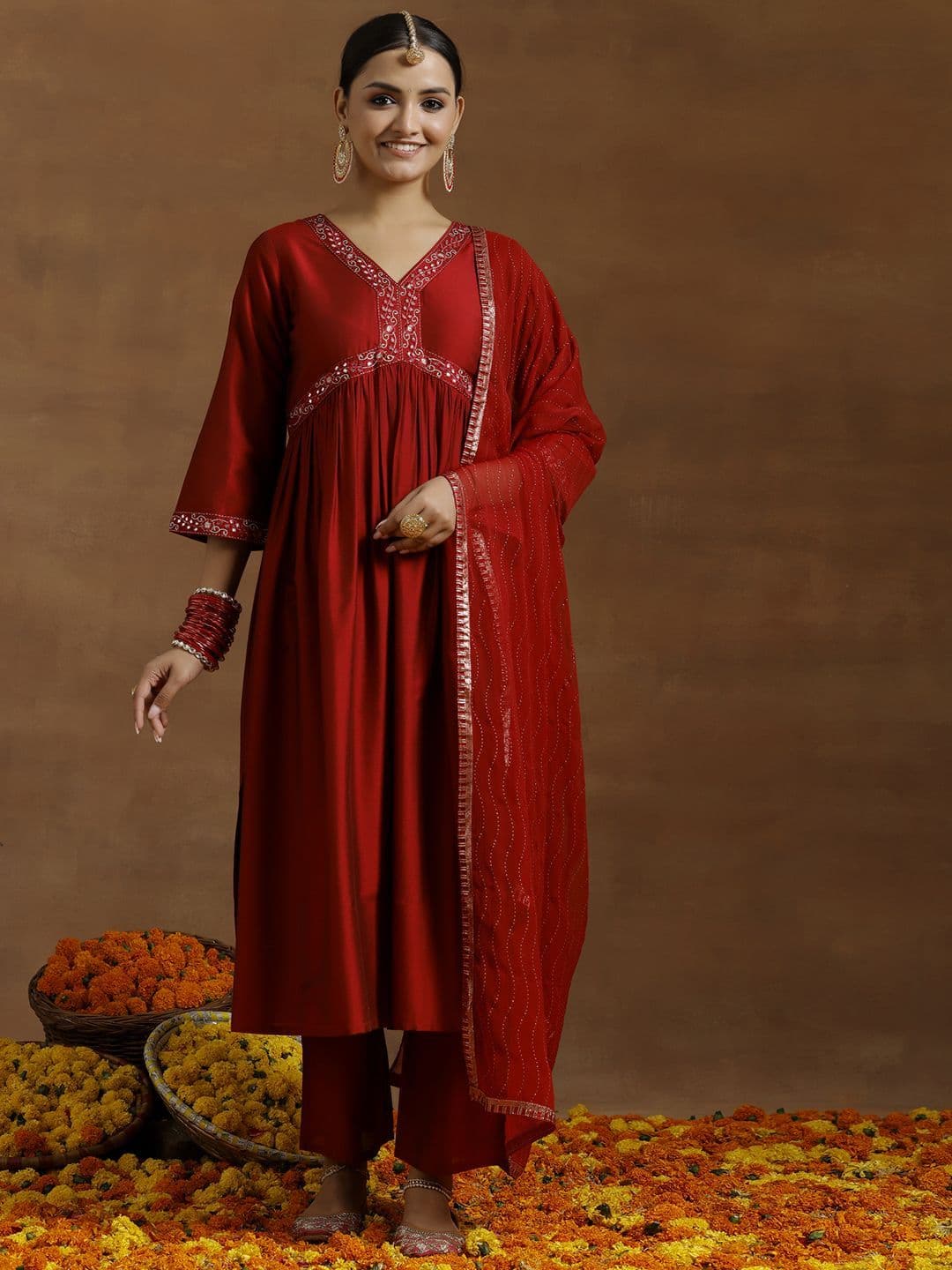 Gerua By Libas Women Embroidered Regular Mirror Work Kurta with Trousers & With Dupatta - view 1
