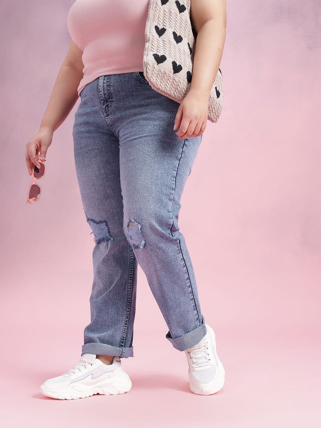 DressBerry Curve Women Mildly Distressed Light Fade Straight Fit Stretchable Jeans - view 1