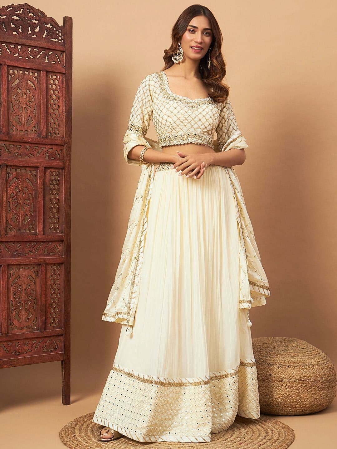 Chhabra 555 Mirror Embellished Flared Lehenga Set & Sequin Embroidered Chinon Dupatta - view 1