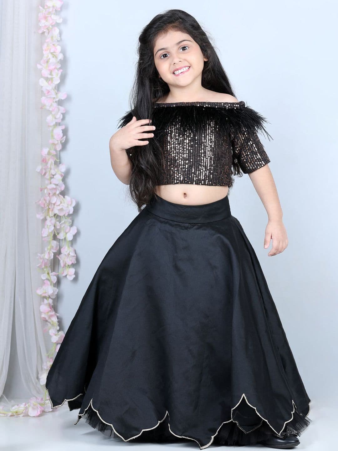 THE LITTLE CELEBS Girls Embellished Sequinned Ready to Wear Lehenga & - view 1