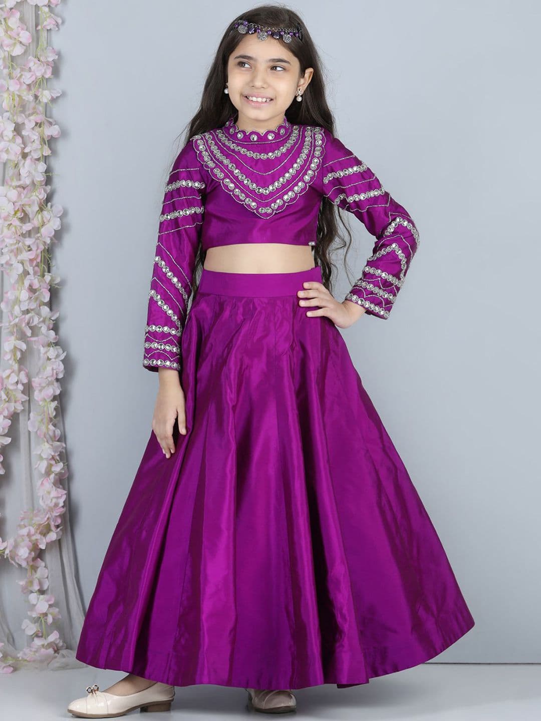 THE LITTLE CELEBS Girls Embellished Beads and Stones Ready to Wear Lehenga & - view 1