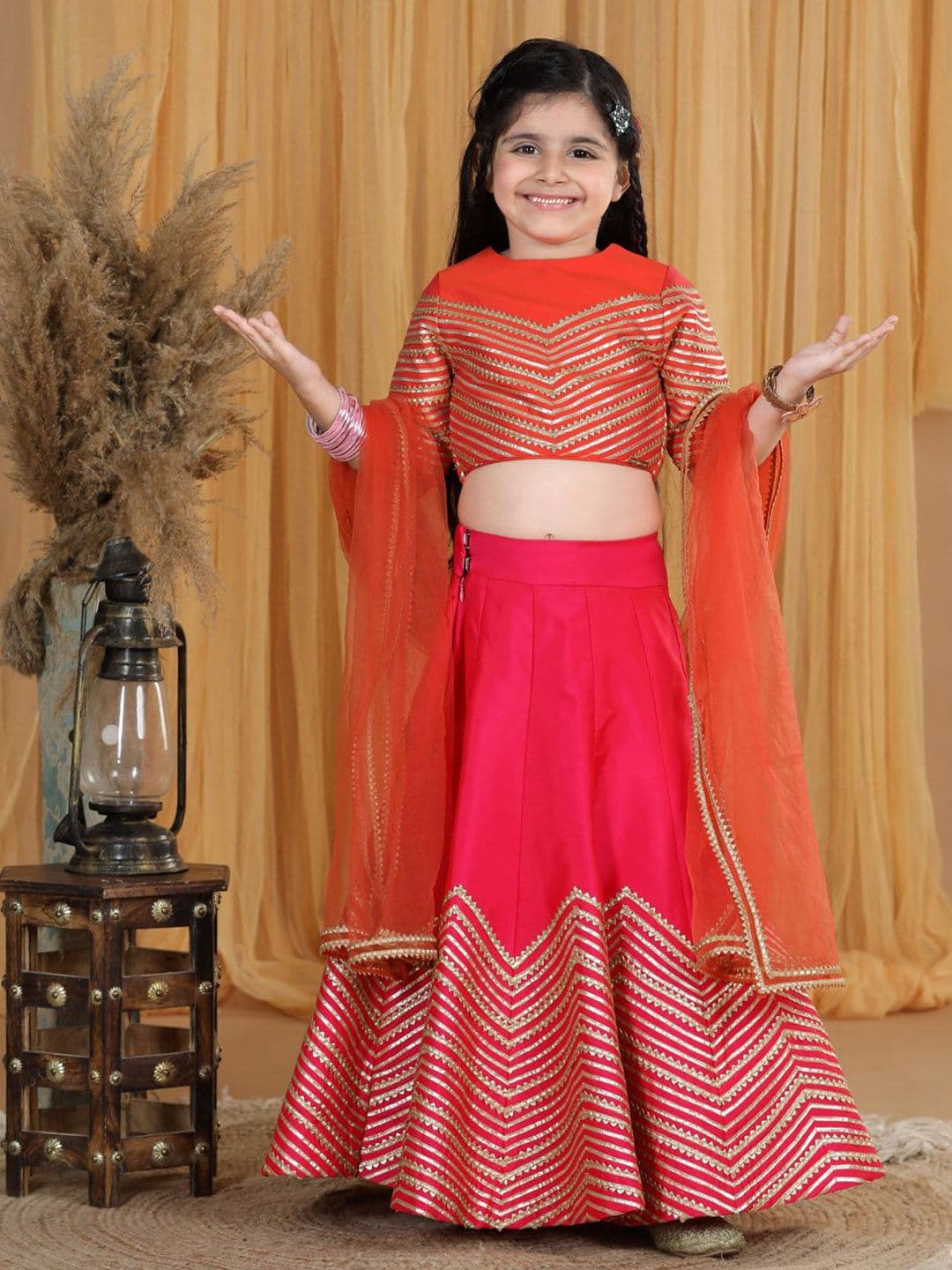 THE LITTLE CELEBS Girls Embroidered Ready to Wear Lehenga & Blouse With Dupatta - view 1