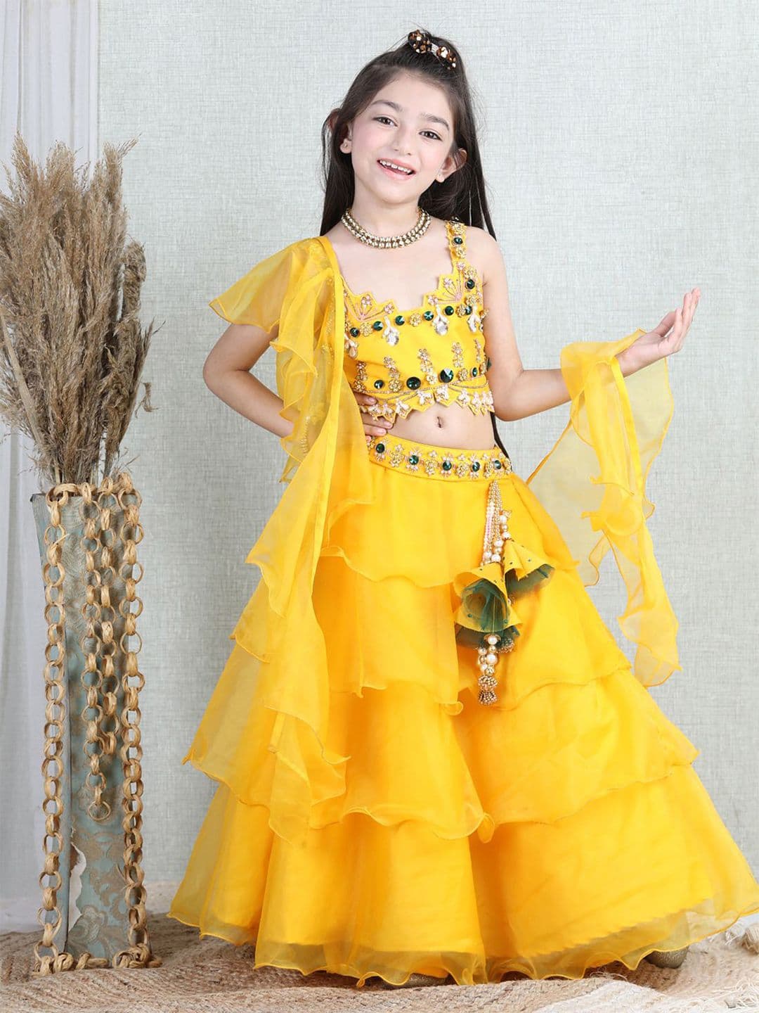 THE LITTLE CELEBS Girls Embellished Beads and Stones Ready to Wear Lehenga & Blouse With Dupatta - view 1