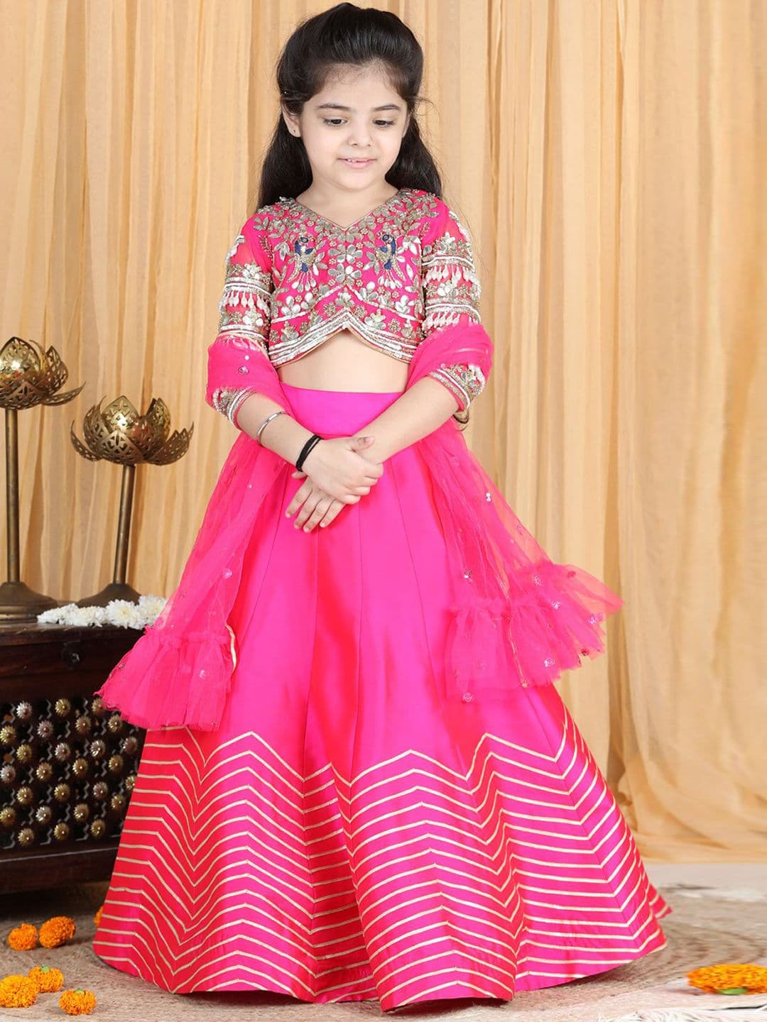 THE LITTLE CELEBS Girls Embellished Beads and Stones Ready to Wear Lehenga & Blouse With Dupatta - view 1