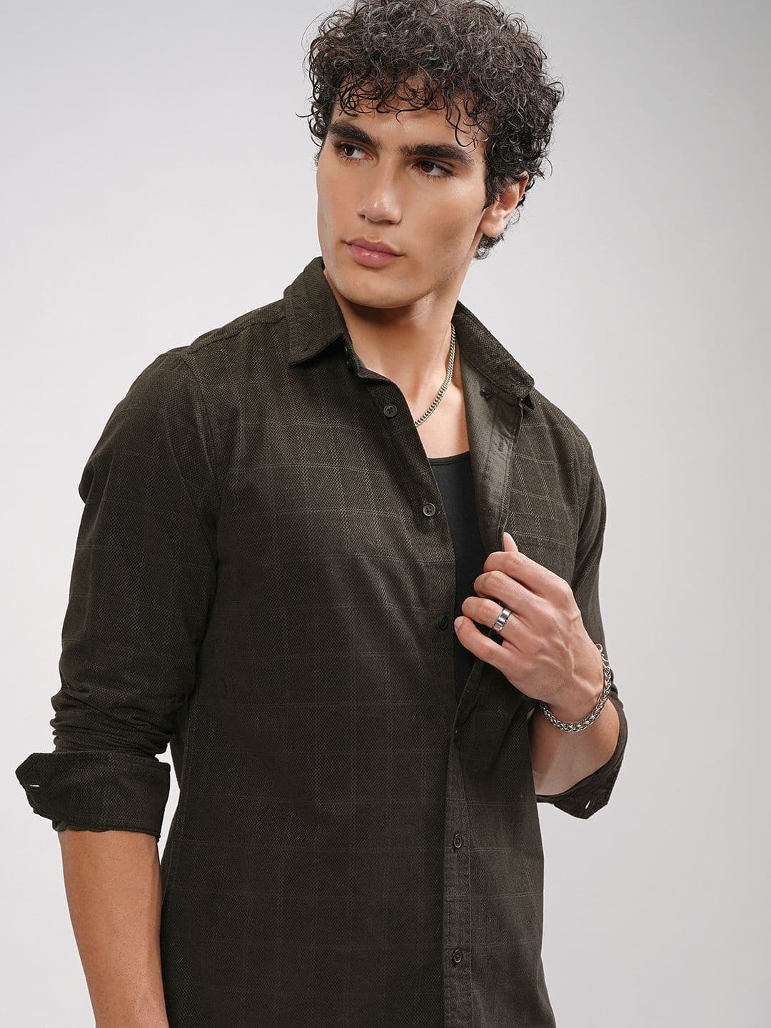 HIGHLANDER Men Textured Checked Button Down Casual Shirt - view 1