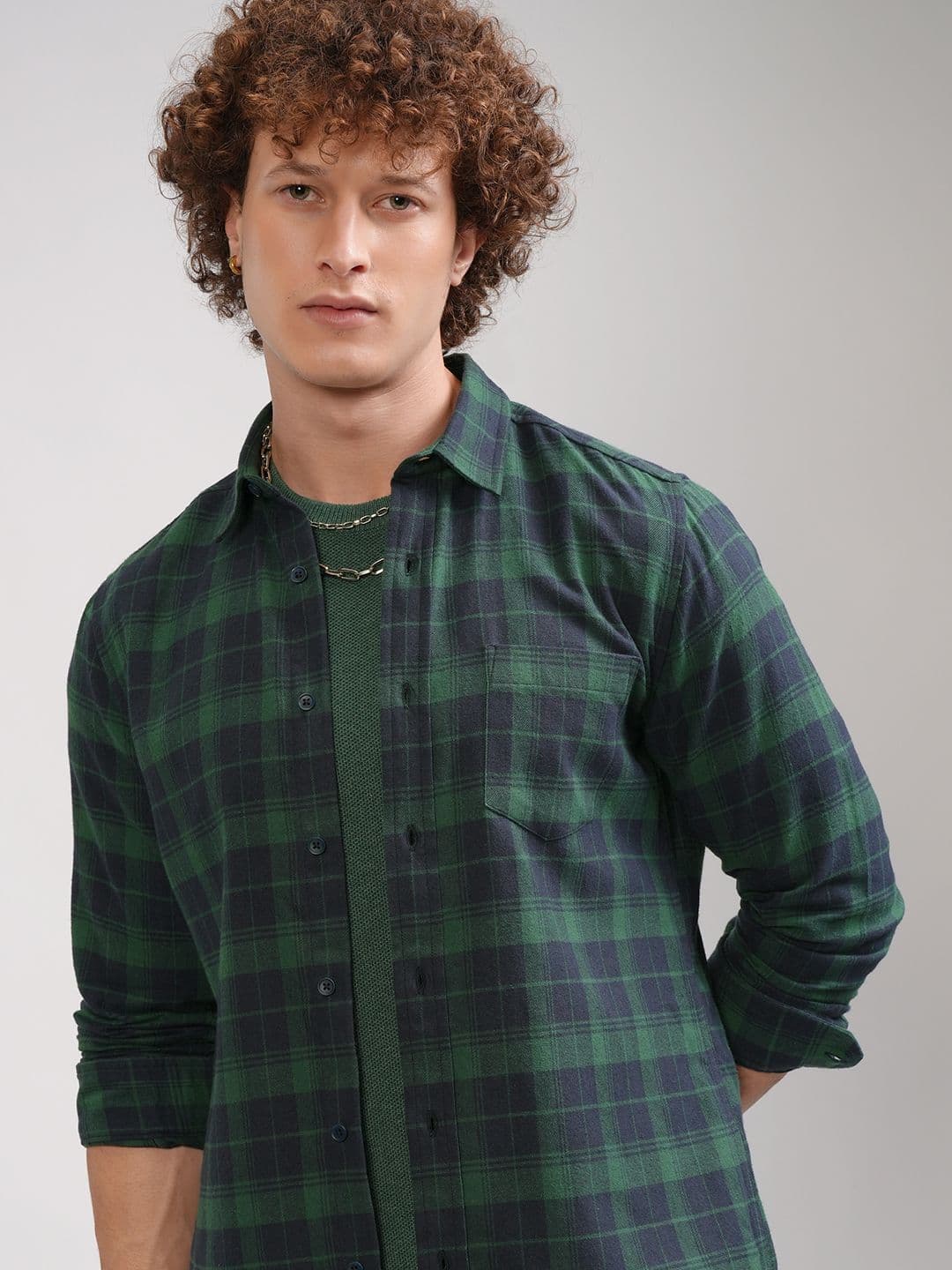 HIGHLANDER Men Spread Collar Checked Cotton Casual Slim Fit Shirt - view 1