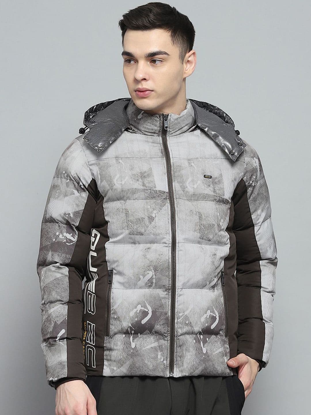 Monte Carlo Men Hooded Abstract Printed Casual Puffer Lightweight Jacket - view 1